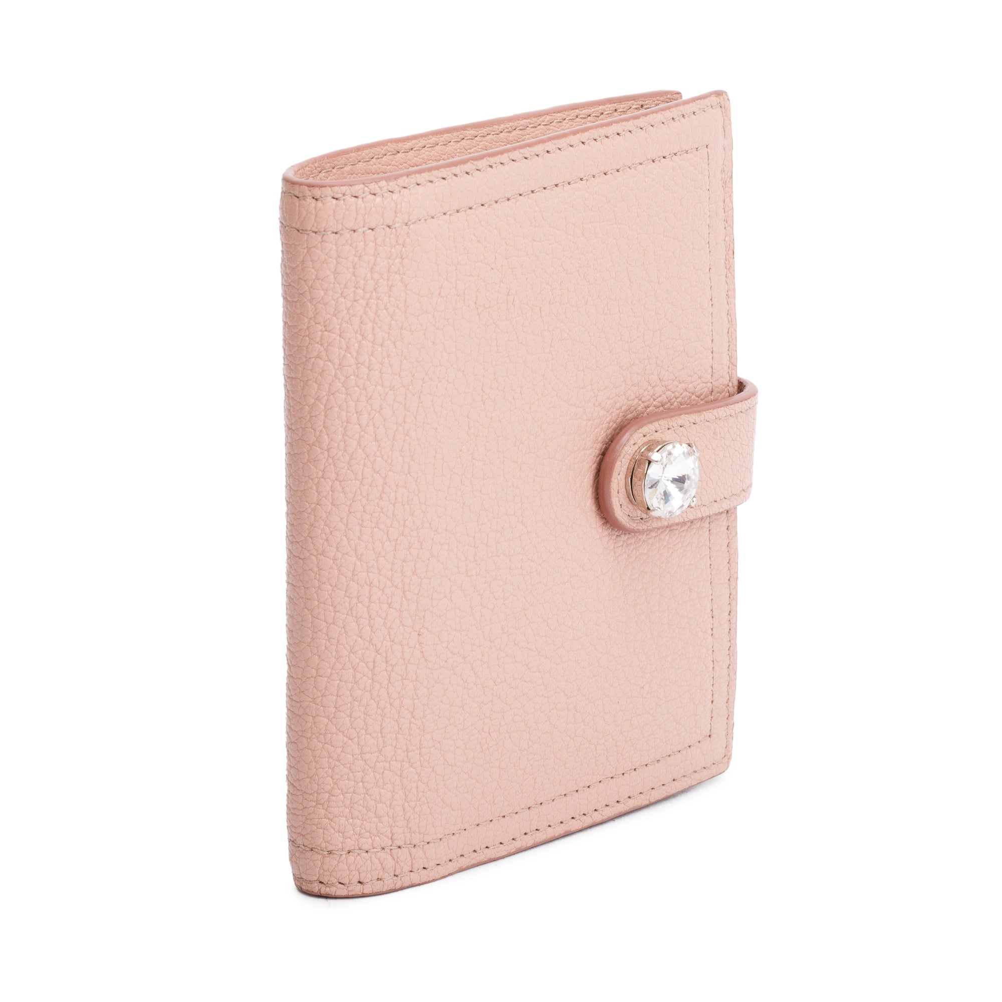 Miu Miu Pink Leather Iconic Crystal Compact Wallet