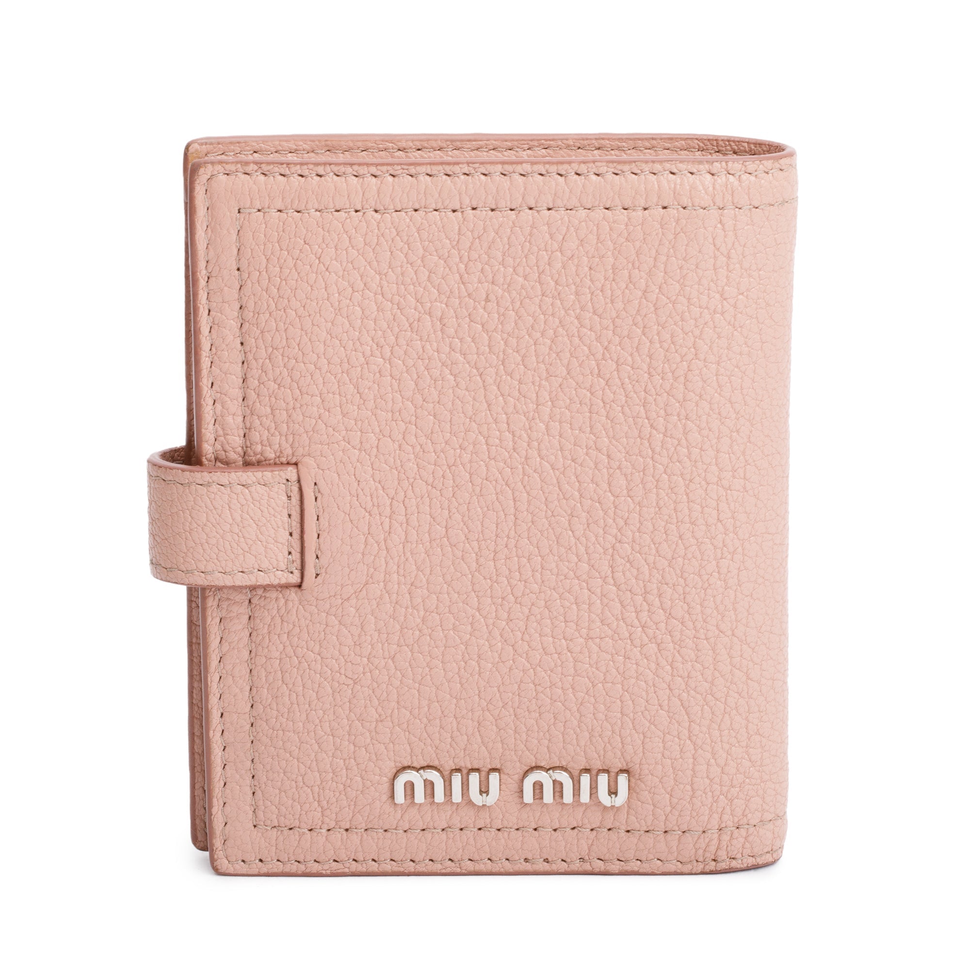 Miu Miu Pink Leather Iconic Crystal Compact Wallet