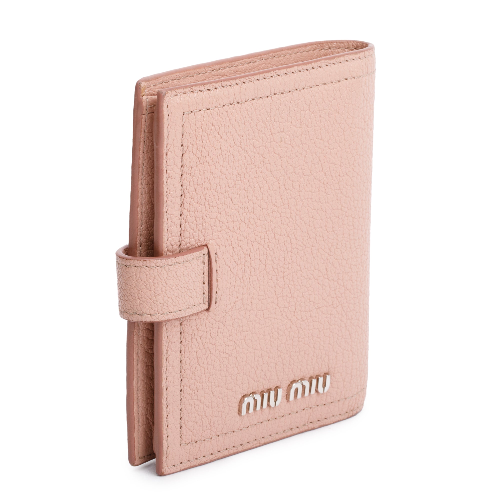 Miu Miu Pink Leather Iconic Crystal Compact Wallet