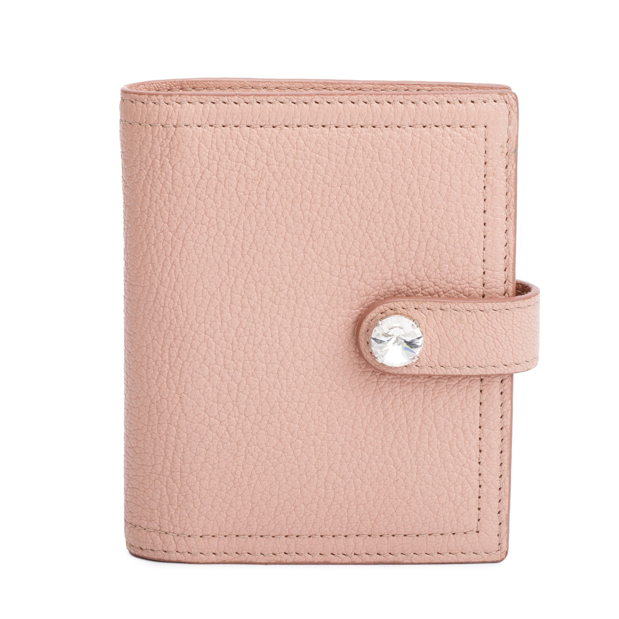 Miu Miu Pink Leather Iconic Crystal Compact Wallet