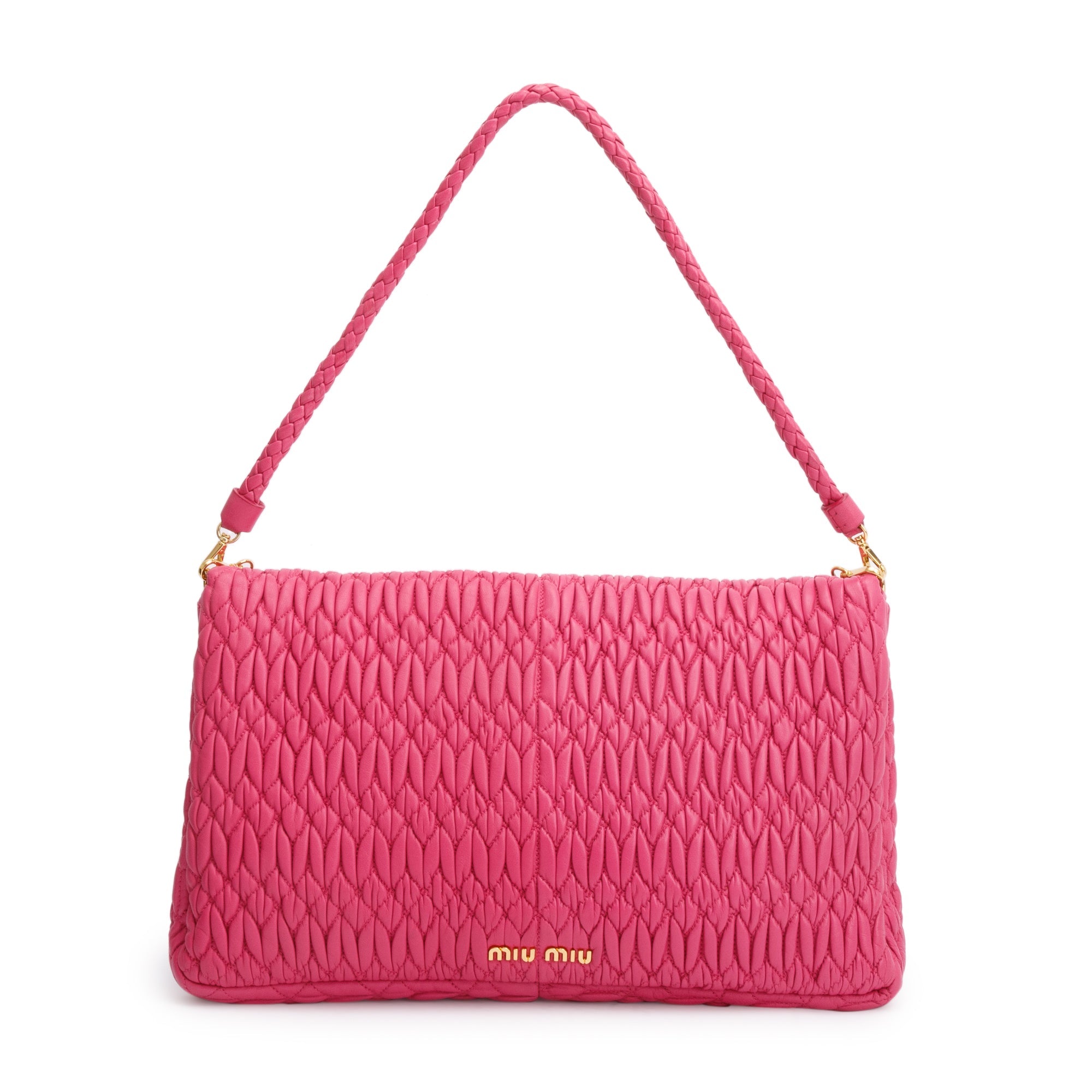 Miu Miu Pink Nappa Iconic Crystal Cloque Flap Shoulder Bag w/ Strap & Authenticity card