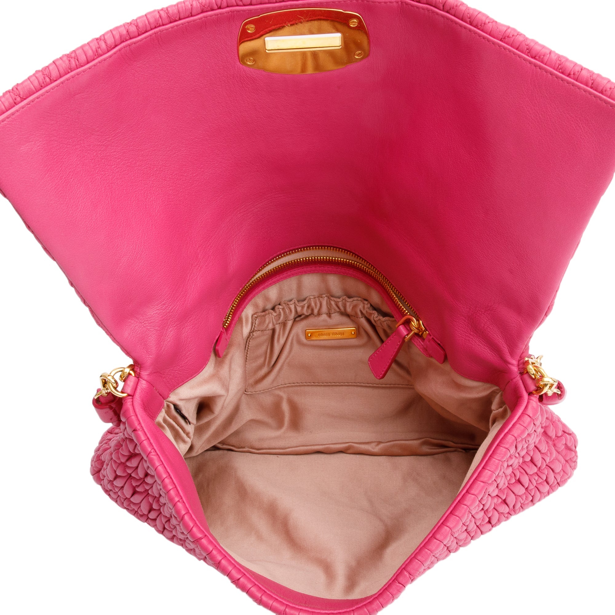 Miu Miu Pink Nappa Iconic Crystal Cloque Flap Shoulder Bag w/ Strap & Authenticity card