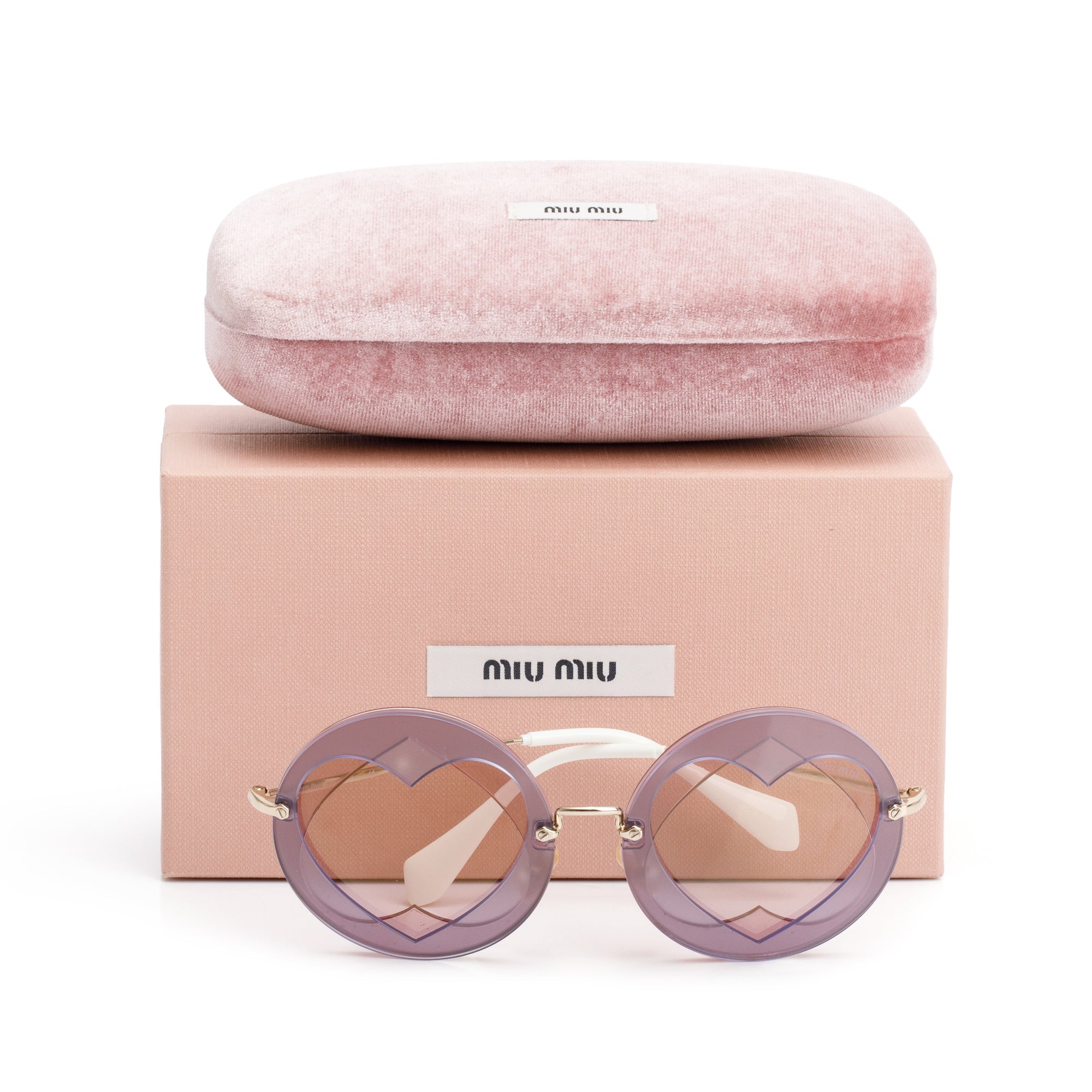 Miu Miu SMU 01S Putple Heart Round Sunglasses w/ Box & Case
