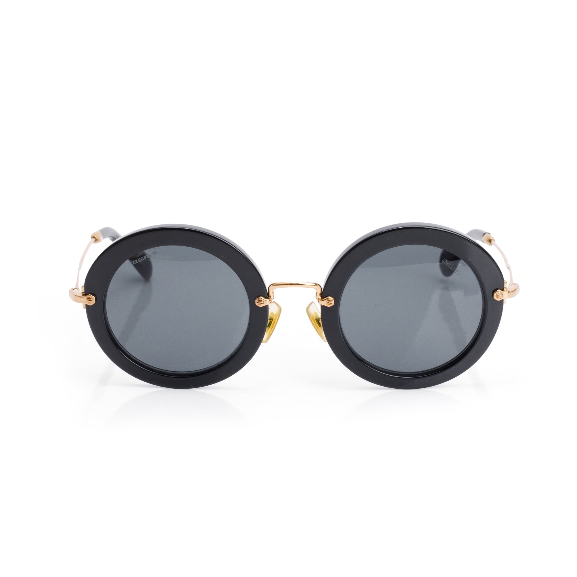 Miu Miu SMU 13N Black Acetate Round Sunglasses w/ Box & Case