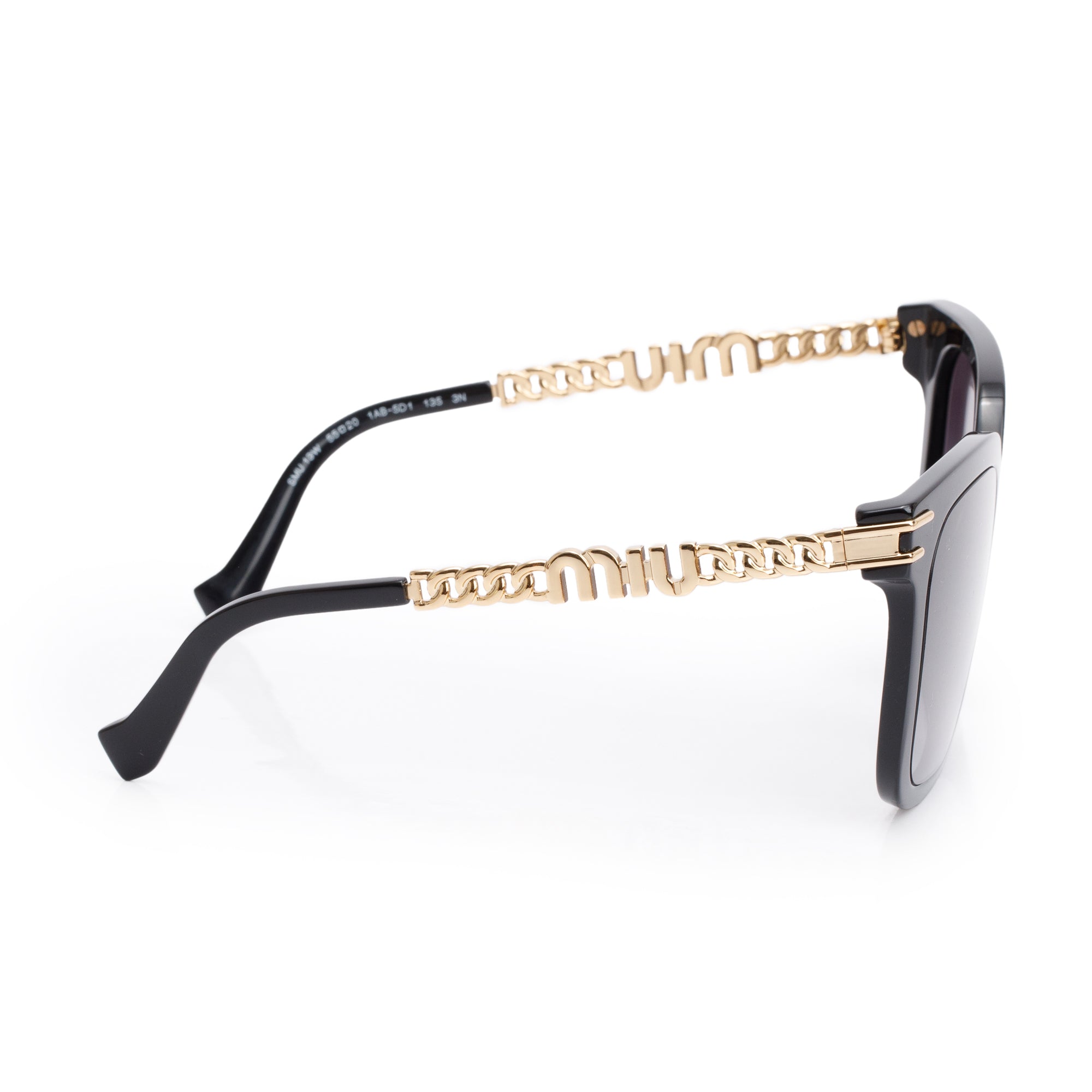 Miu Miu SMU 13W Black Acetate Logo Chain Accent Oversized Square Sunglasses w/ Case