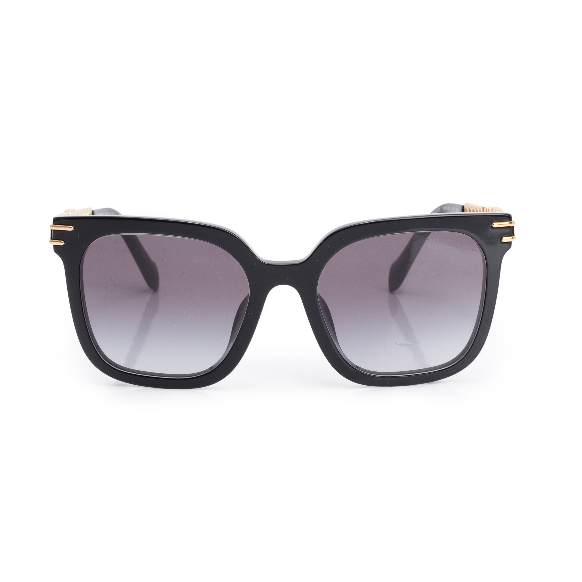 Miu Miu SMU 13W Black Acetate Logo Chain Accent Oversized Square Sunglasses w/ Case