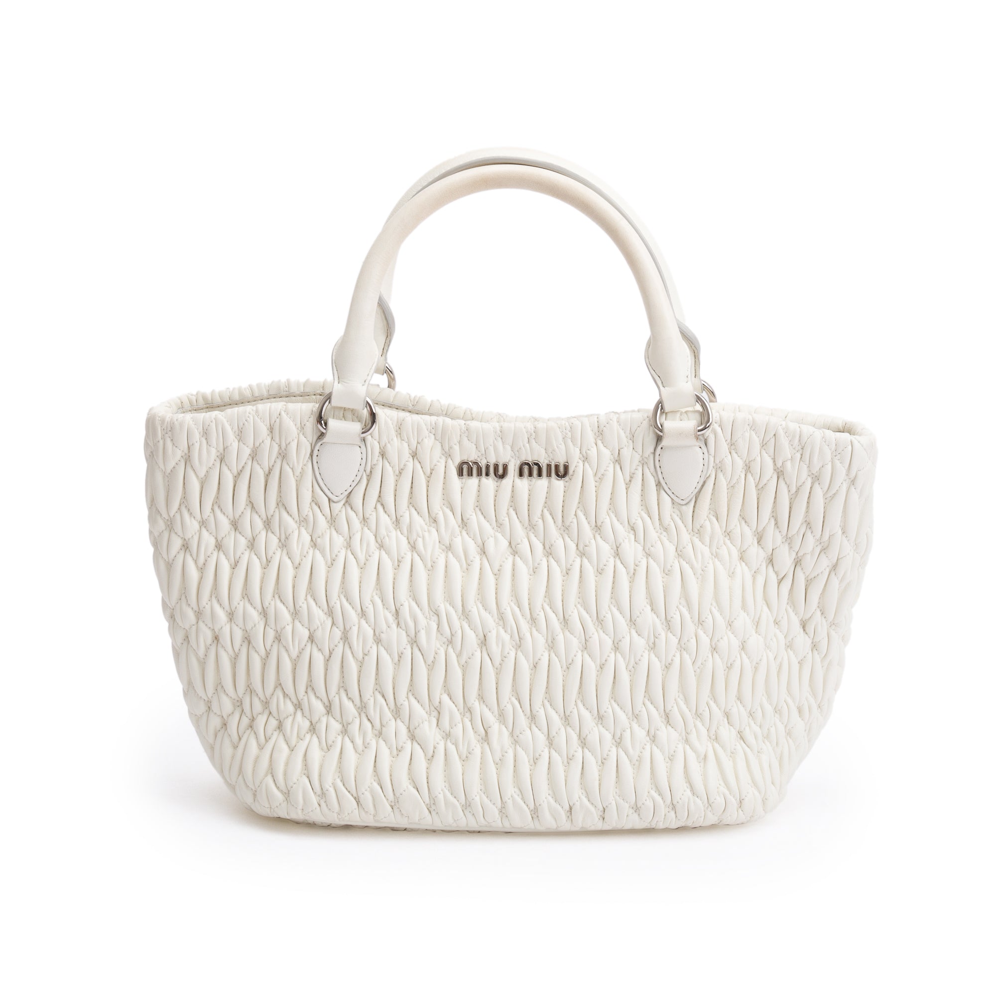 Miu Miu White Nappa Iconic Crystal Cloque Tote Bag w/ Authenticity Card