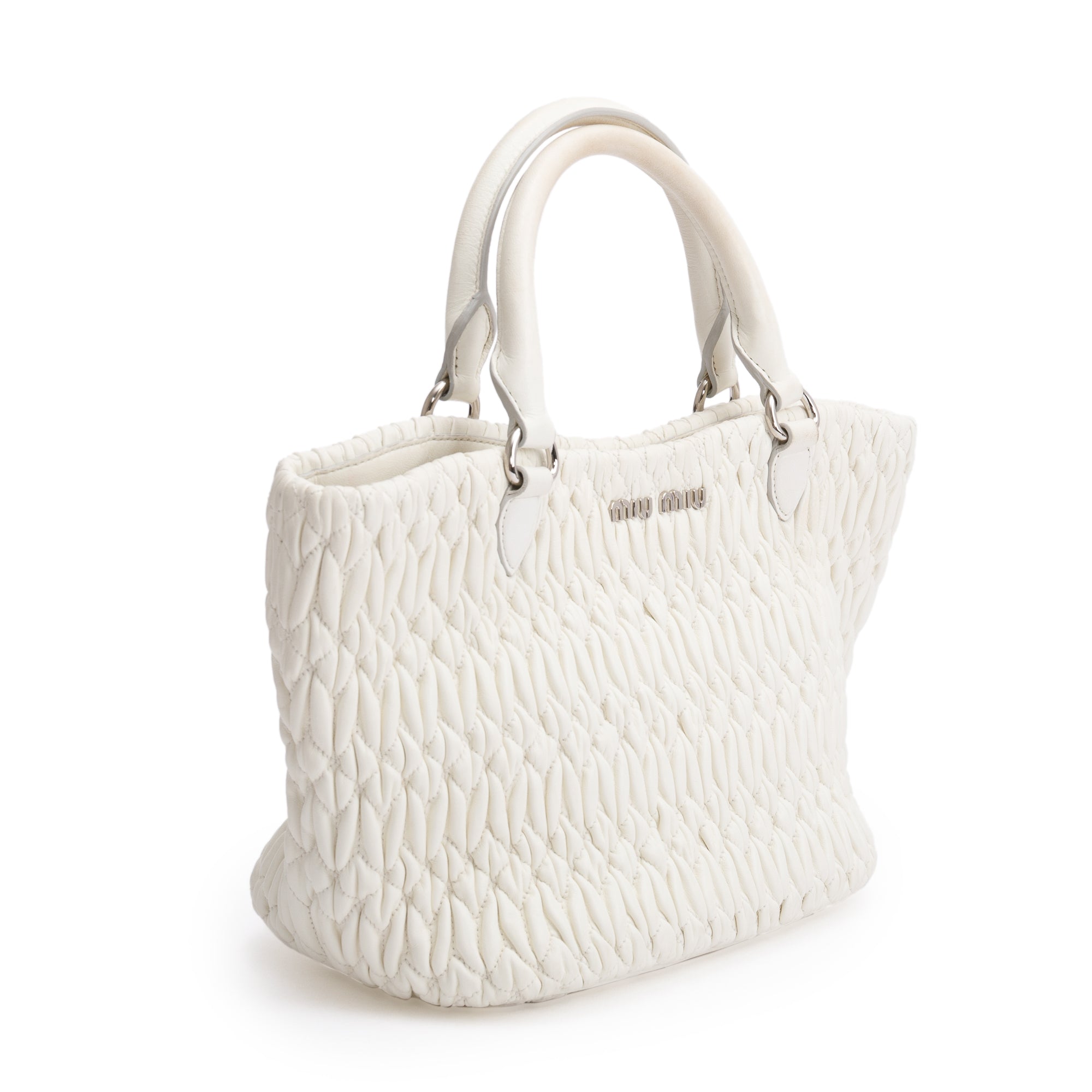 Miu Miu White Nappa Iconic Crystal Cloque Tote Bag w/ Authenticity Card