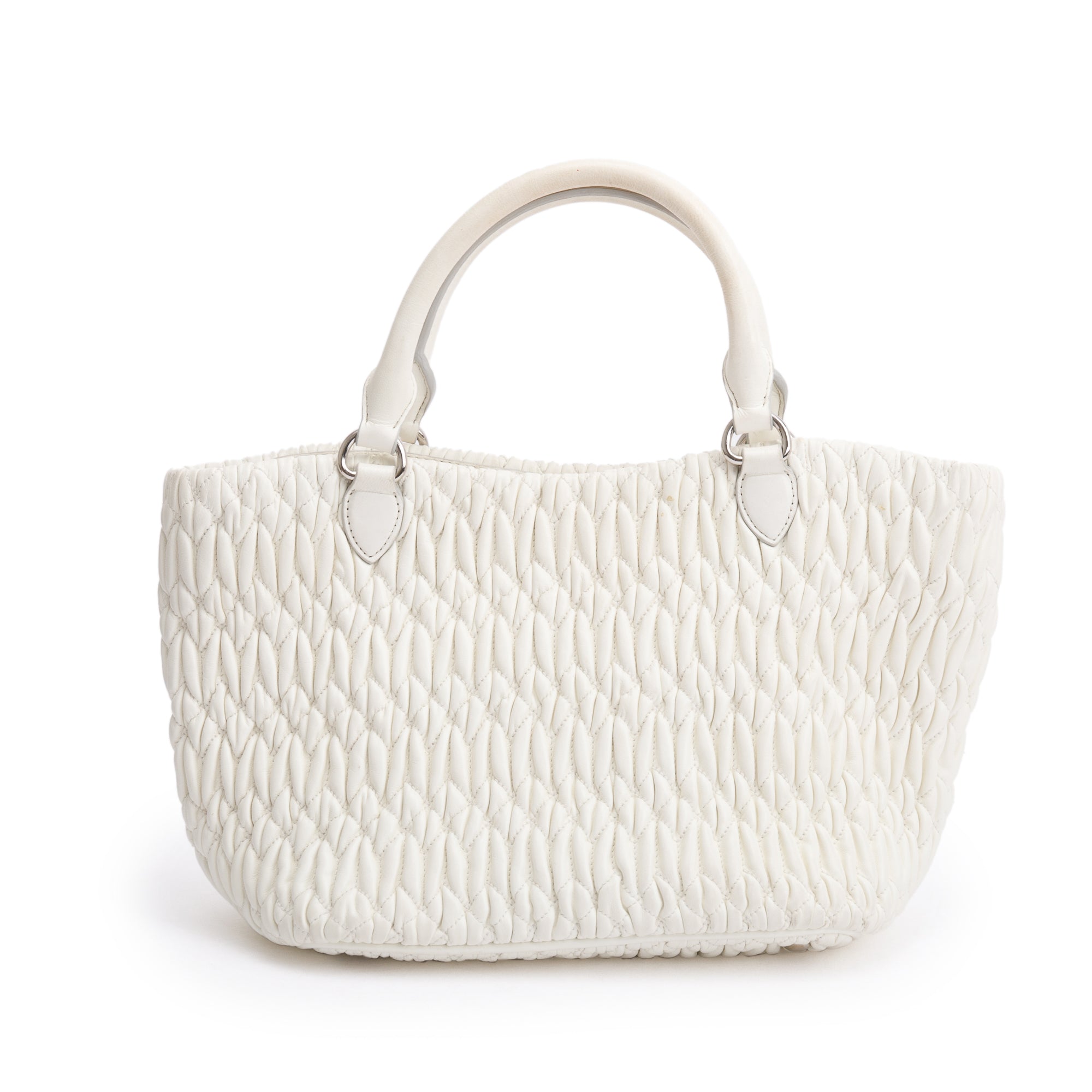 Miu Miu White Nappa Iconic Crystal Cloque Tote Bag w/ Authenticity Card