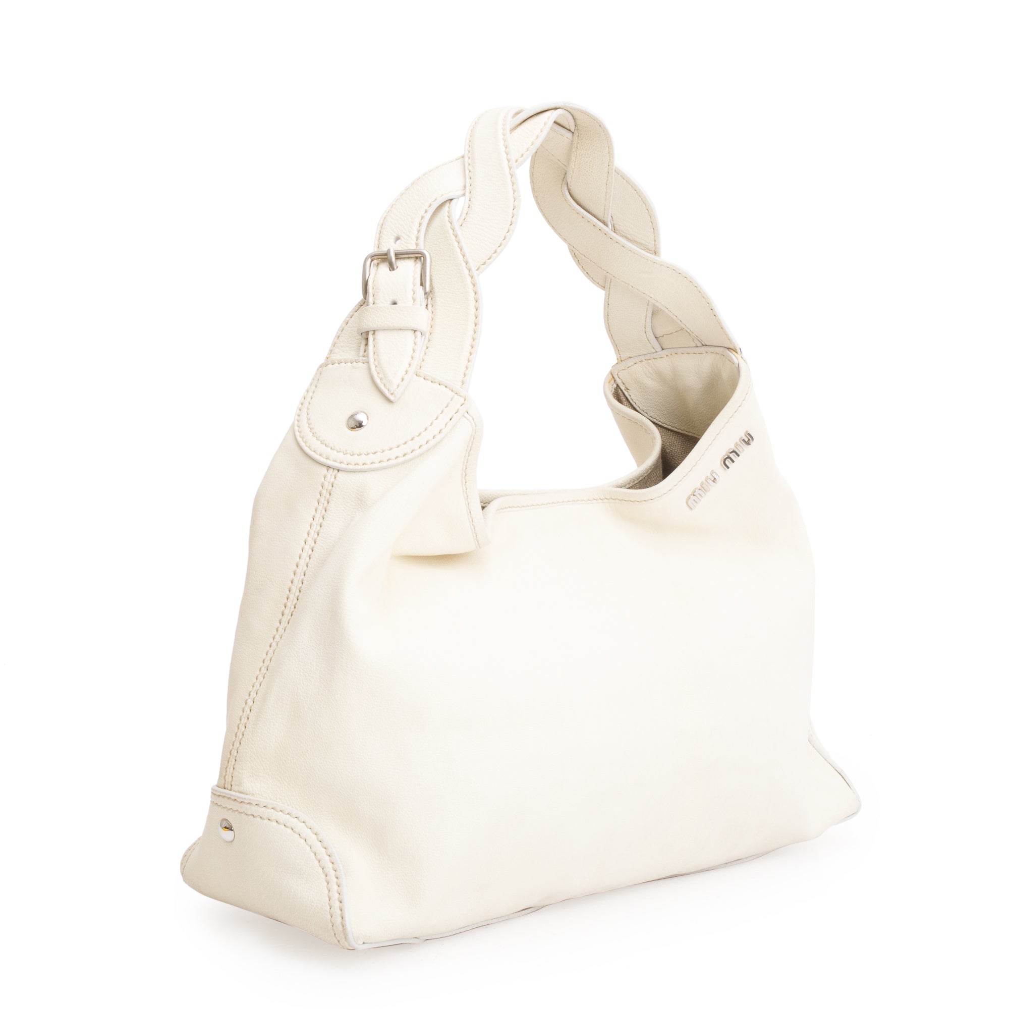 Miu Miu White Nappa Leather Hobo Shoulder Bag