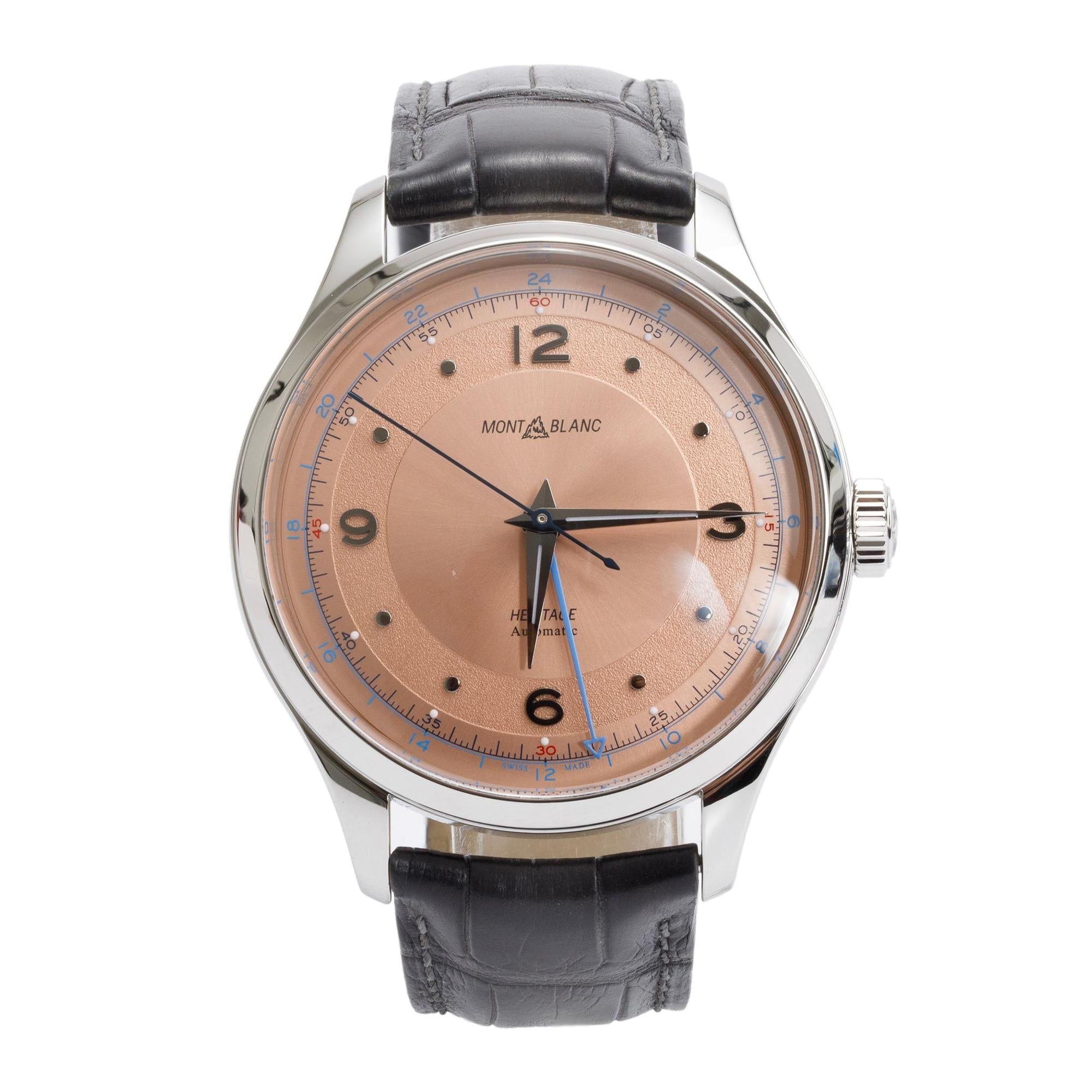 Montblanc 2022 Stainless Steel Heritage GMT 40 MM Automatic Watch, Salmon Dial w/ Box & Papers