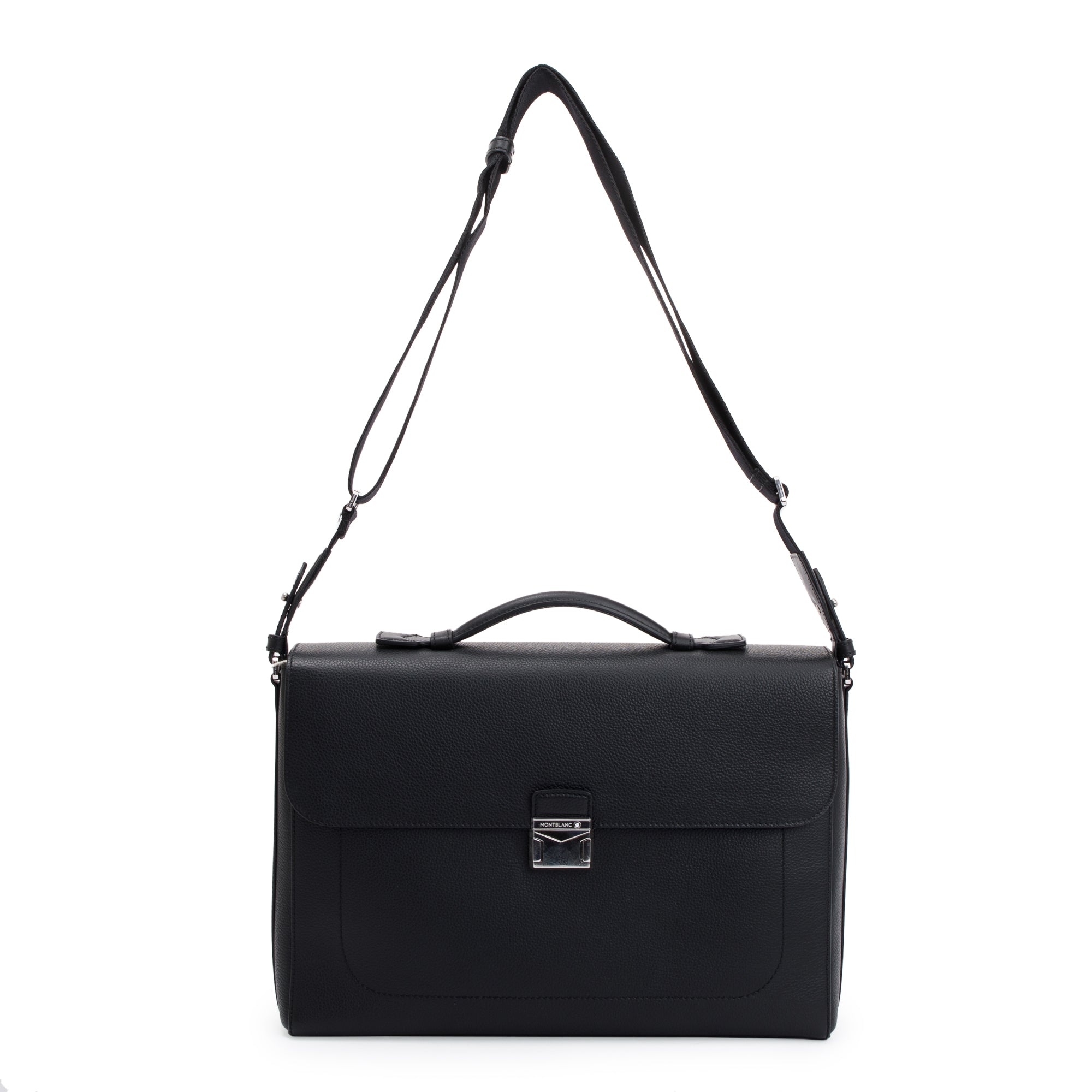 Montblanc Black Soft Grain Leather Single Gusset Briefcase w/ Strap