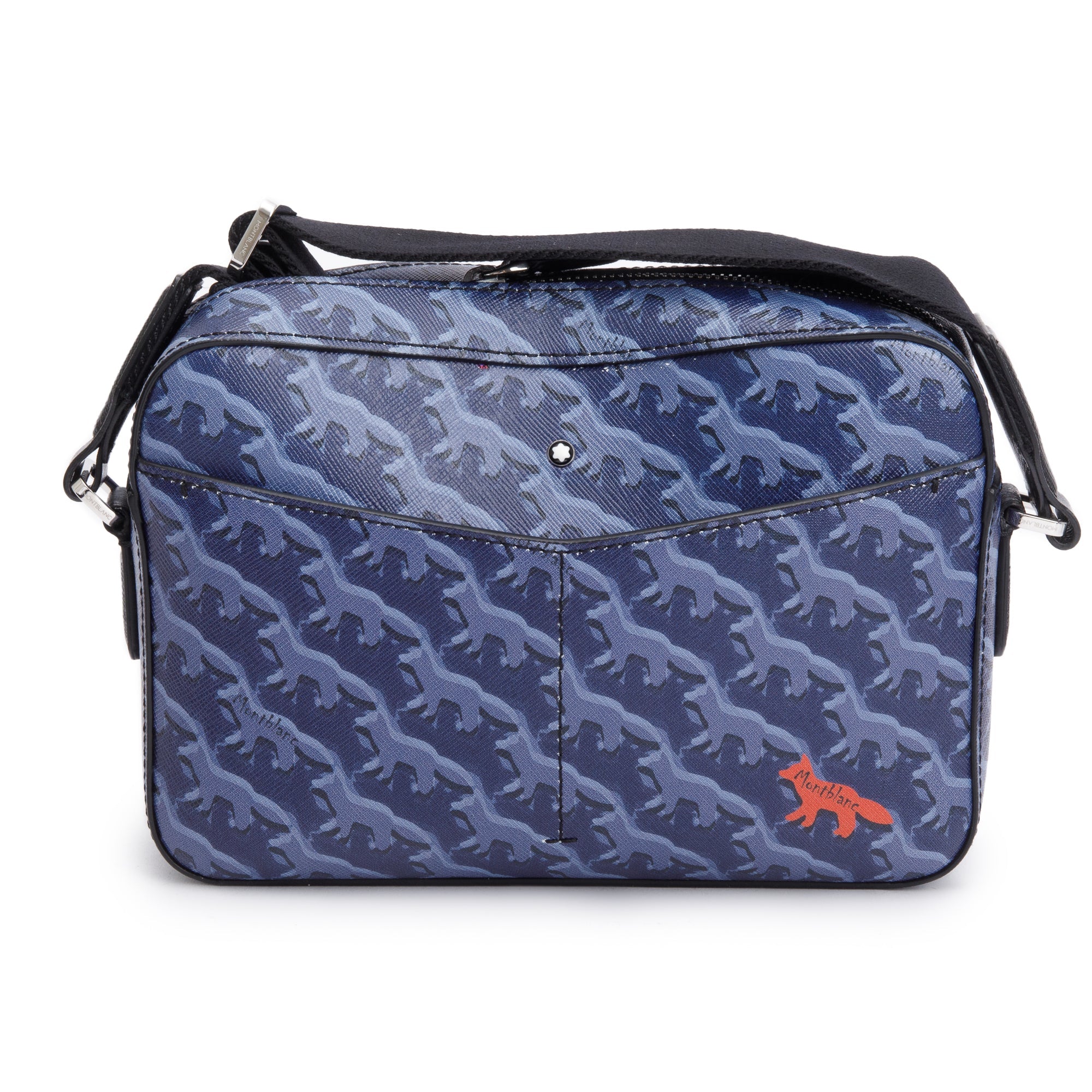Montblanc Blue Saffiano Printed Signature Leather Maison Kitsune Messenger Bag