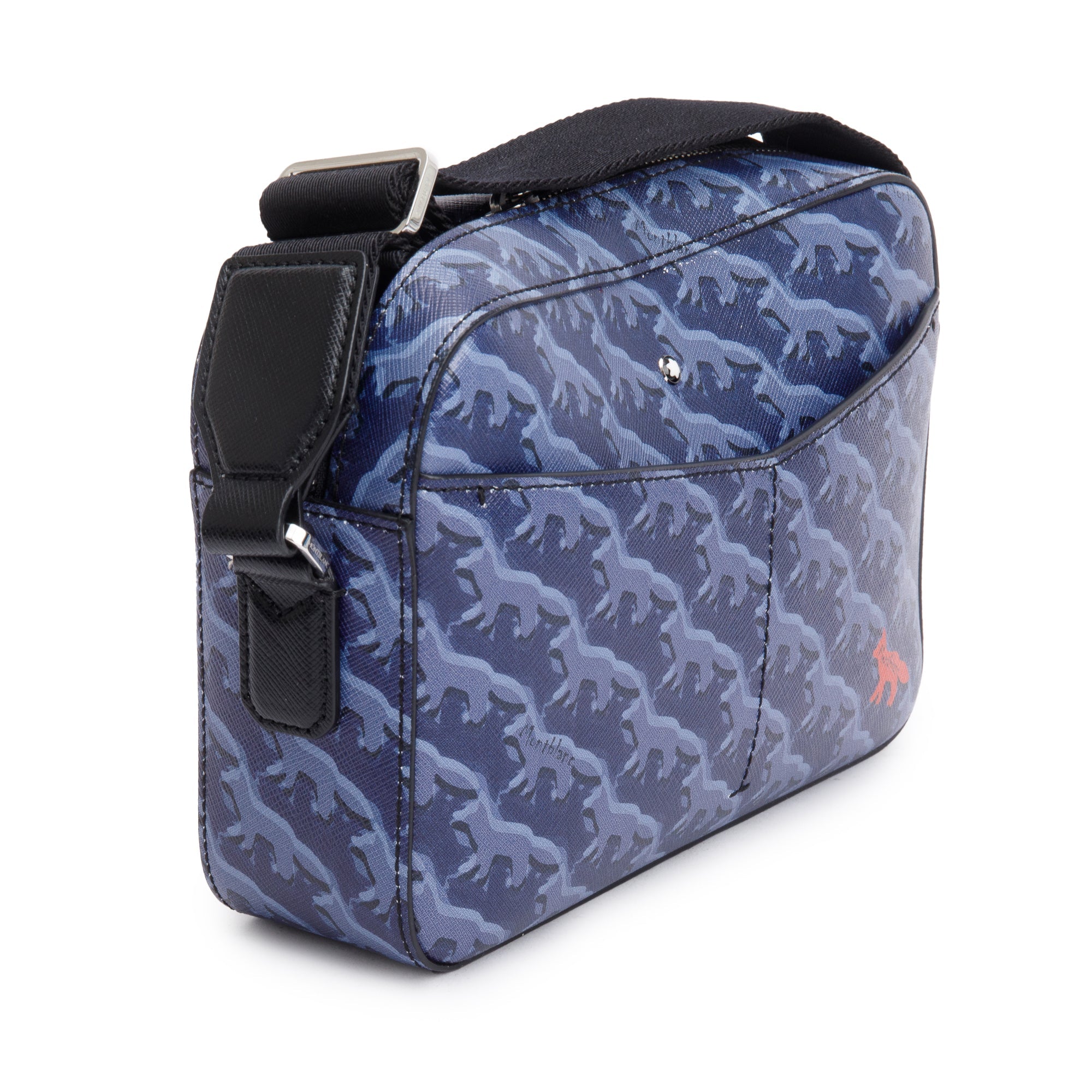 Montblanc Blue Saffiano Printed Signature Leather Maison Kitsune Messenger Bag