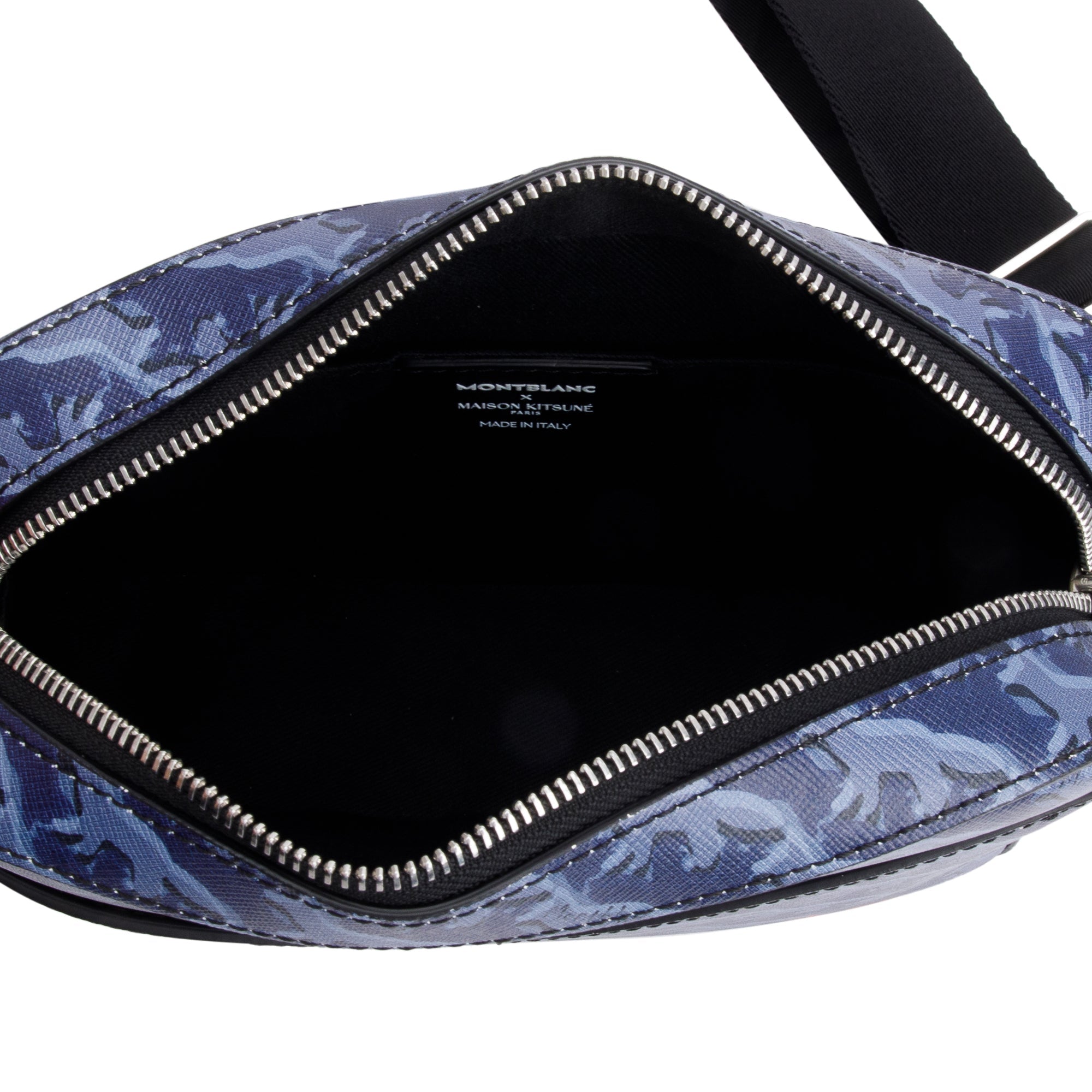 Montblanc Blue Saffiano Printed Signature Leather Maison Kitsune Messenger Bag