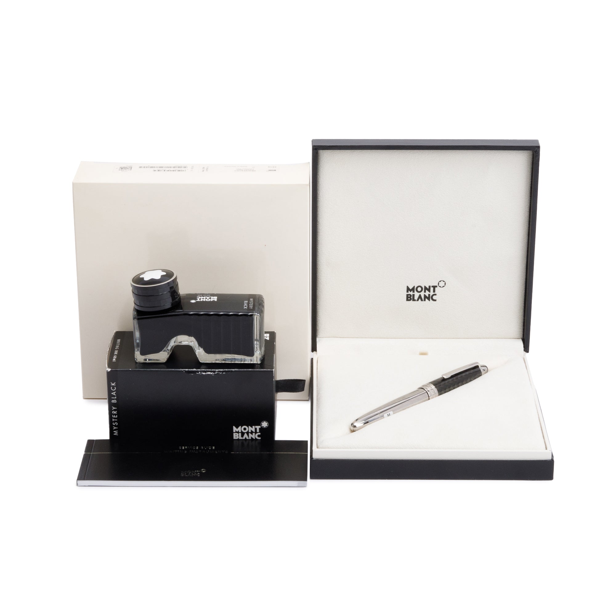 Montblanc Carbon & Platinum Coated Steel Meisterstuck Solitaire Fountain Pen w/ Box & Ink