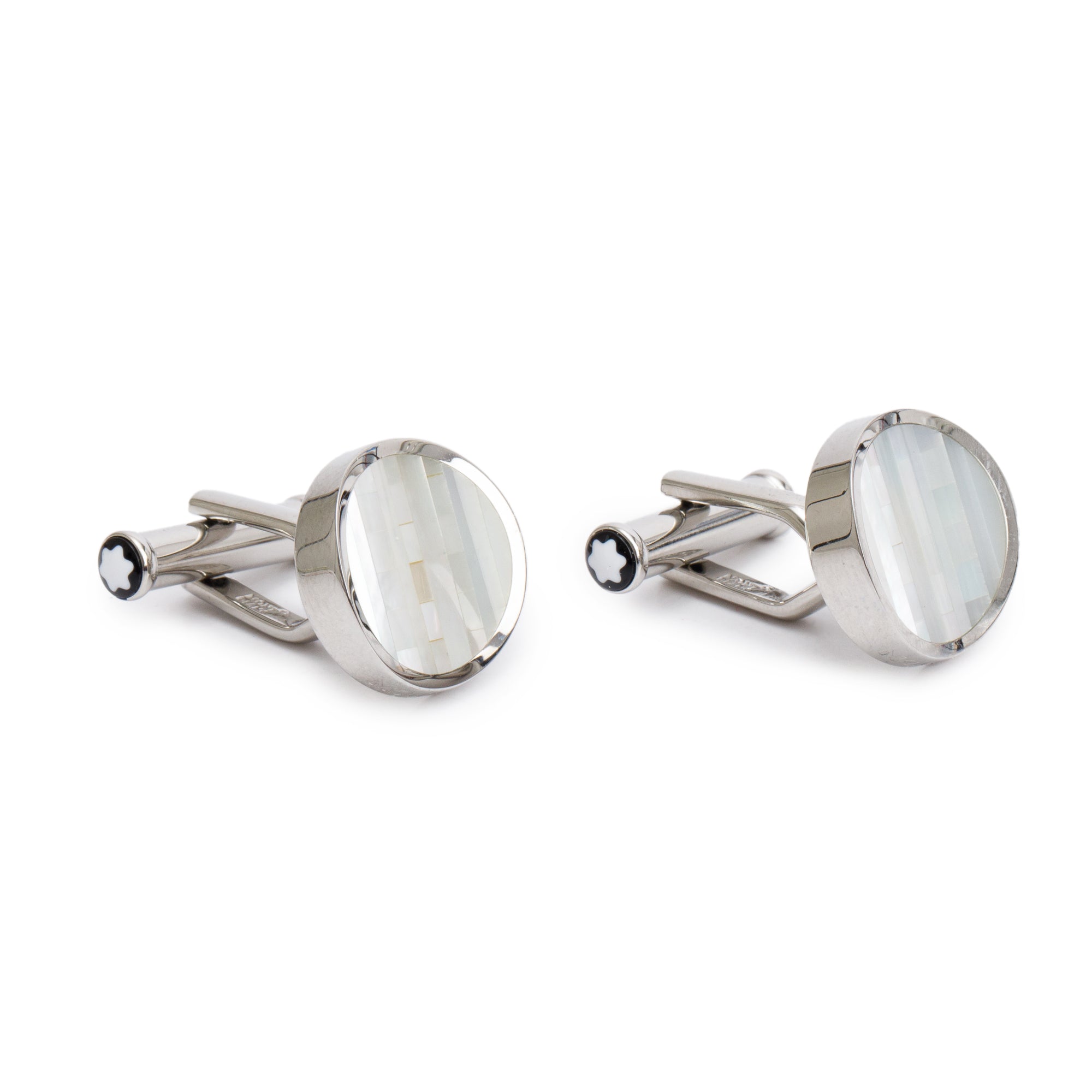 Montblanc Stainless Steel Mother of Pearl Cufflinks w/ Box