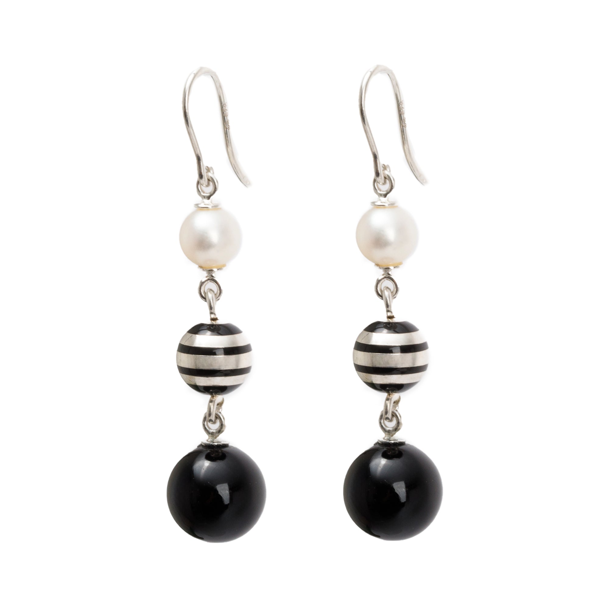 Montblanc Sterling Silver Pearl & Onyx Drop Earrings