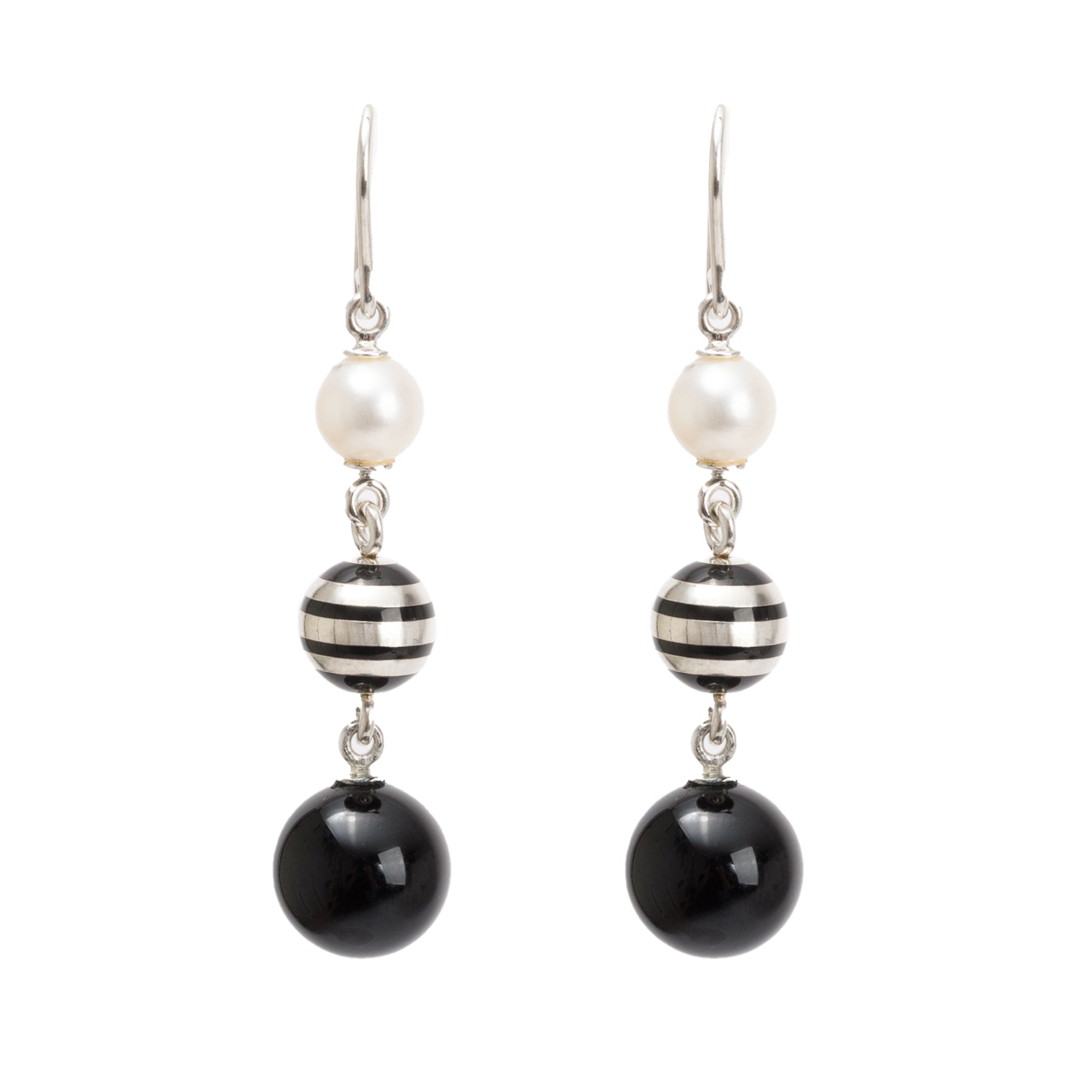Montblanc Sterling Silver Pearl & Onyx Drop Earrings