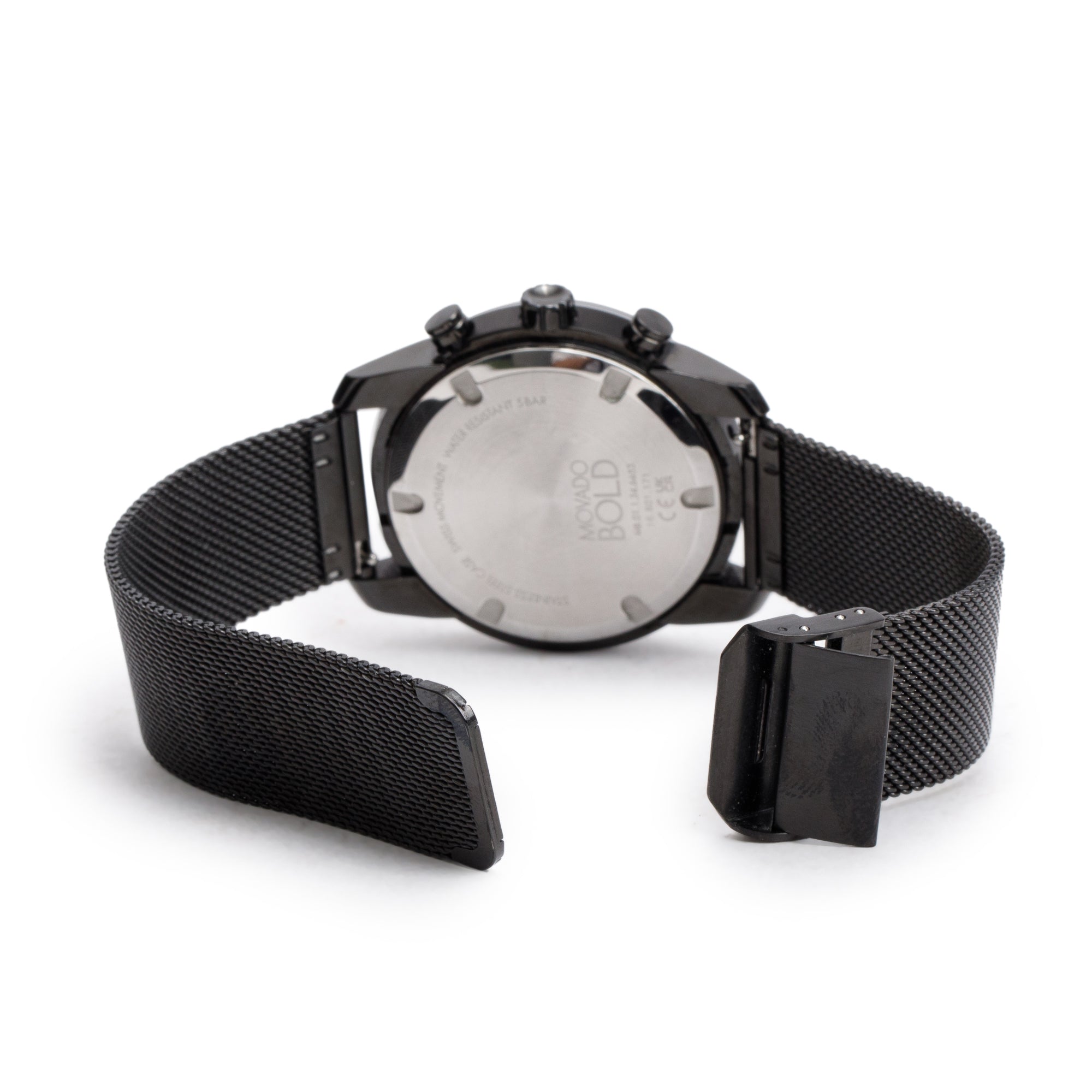 Movado Black PVD Plated Stainless Steel Bold 44 MM Chronograph Quartz Watch w/ Box & Extra Strap