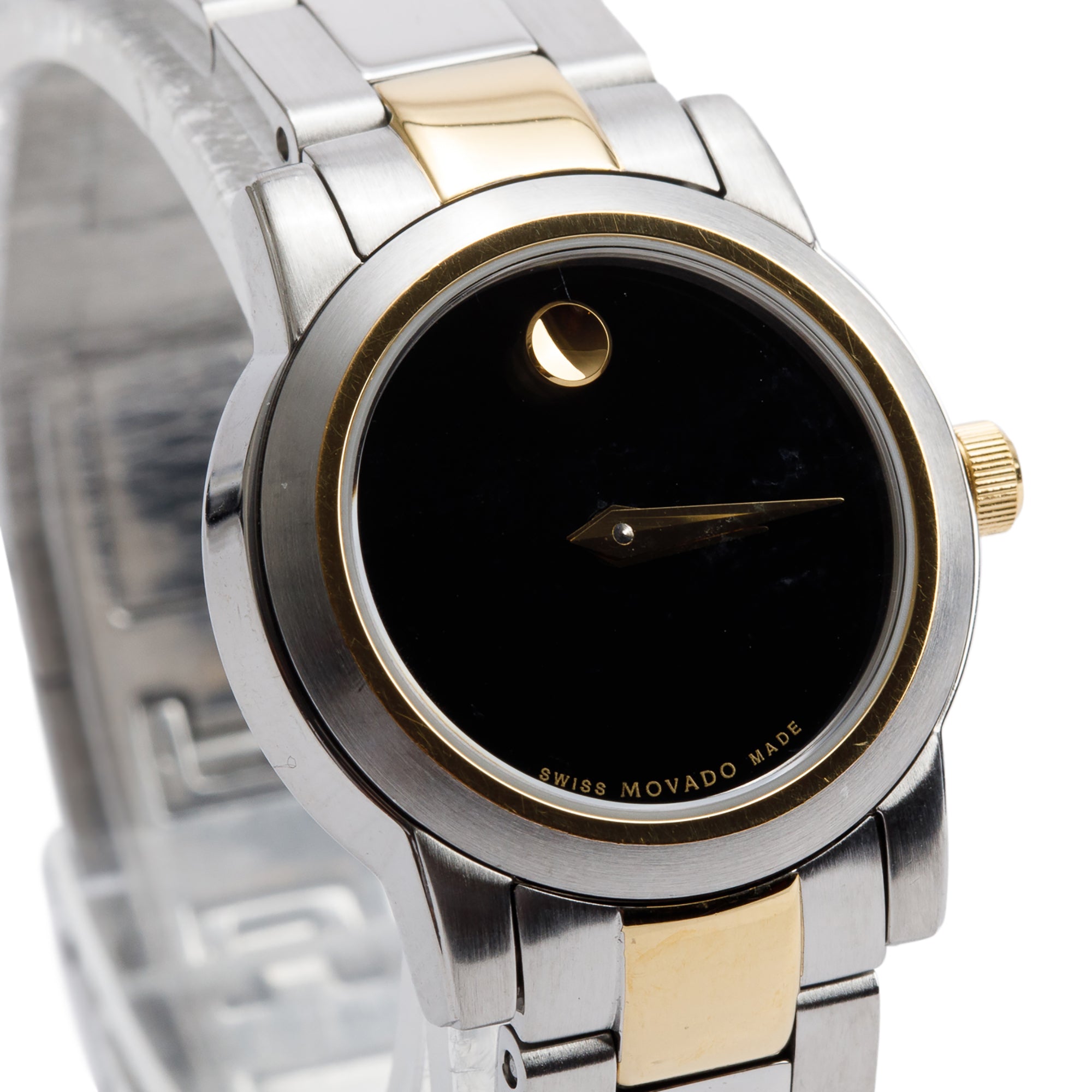 Movado Gold-Plated & Stainless Steel Museum 24 MM Quartz Watch Black Dial