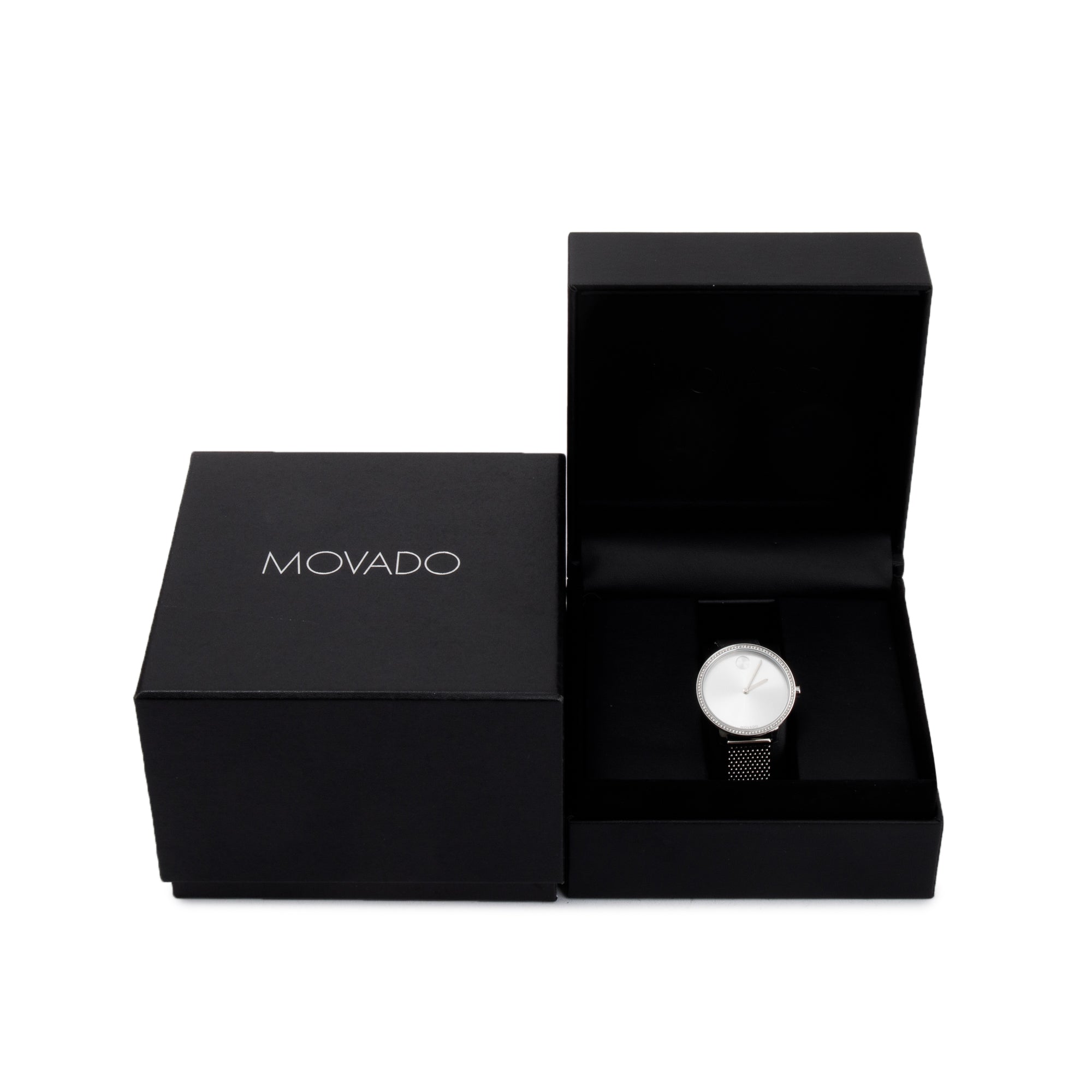 Movado Stainless Steel Diamond Bezel Bold 34 MM Watch w/ Box