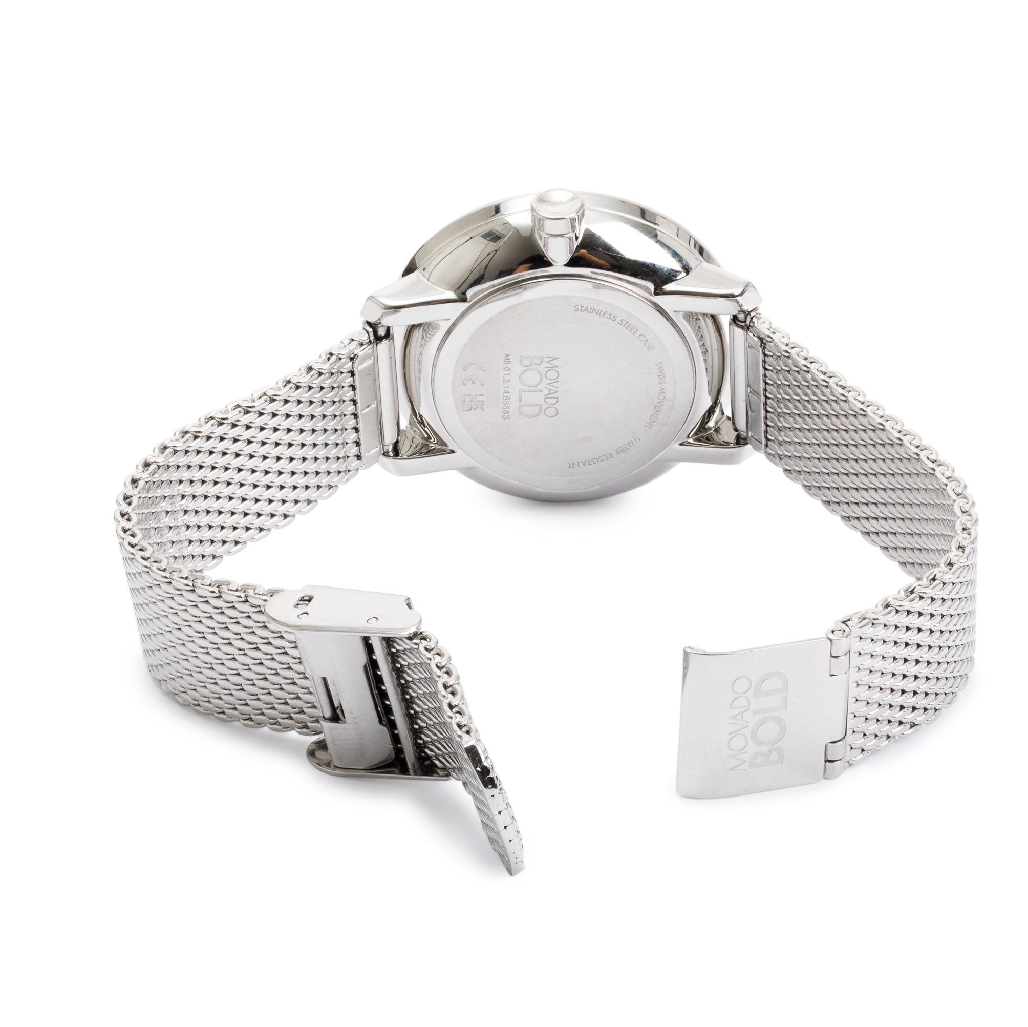 Movado Stainless Steel Diamond Bezel Bold 34 MM Watch w/ Box