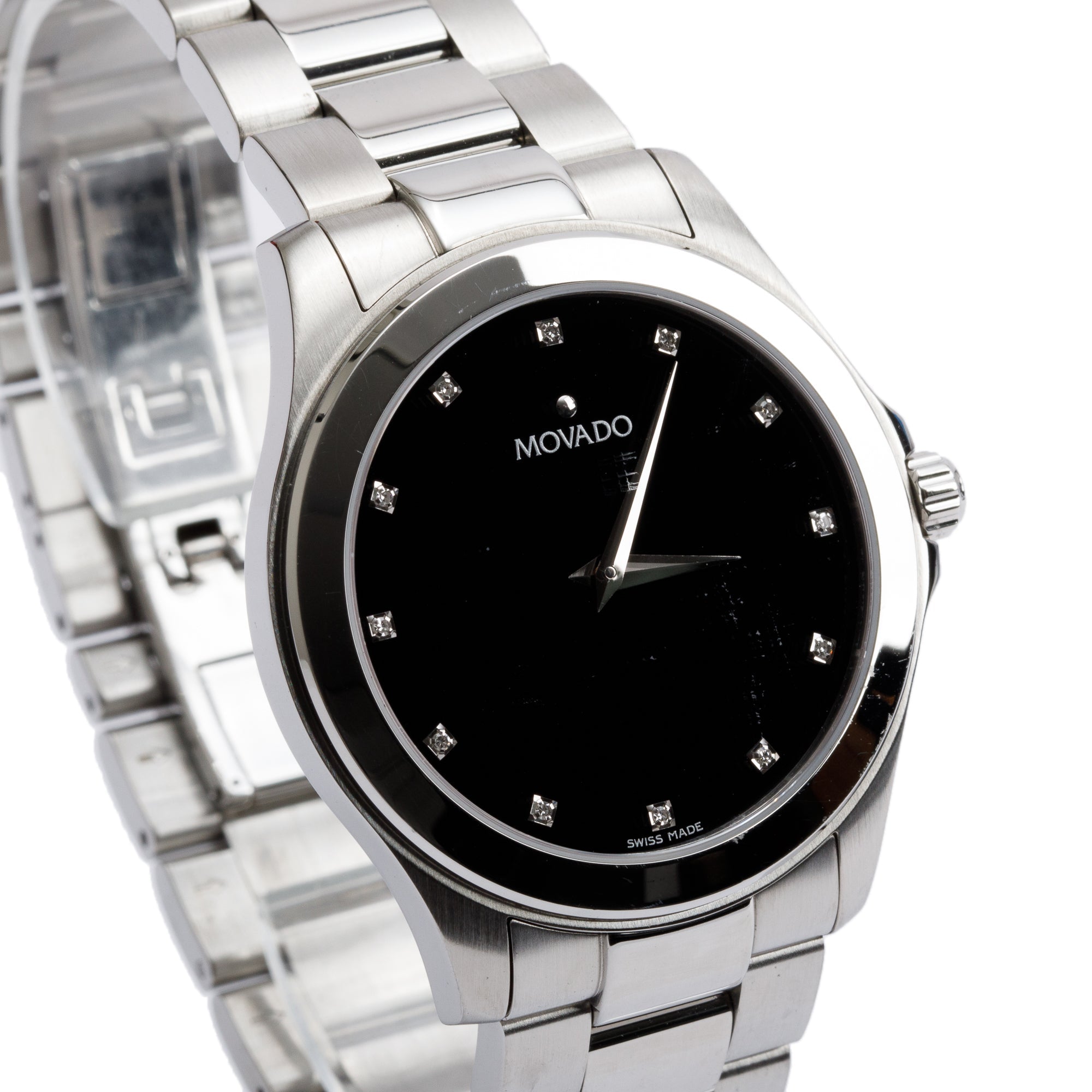 Movado Stainless Steel Diamond Dial Challenger 38 MM Quartz Watch