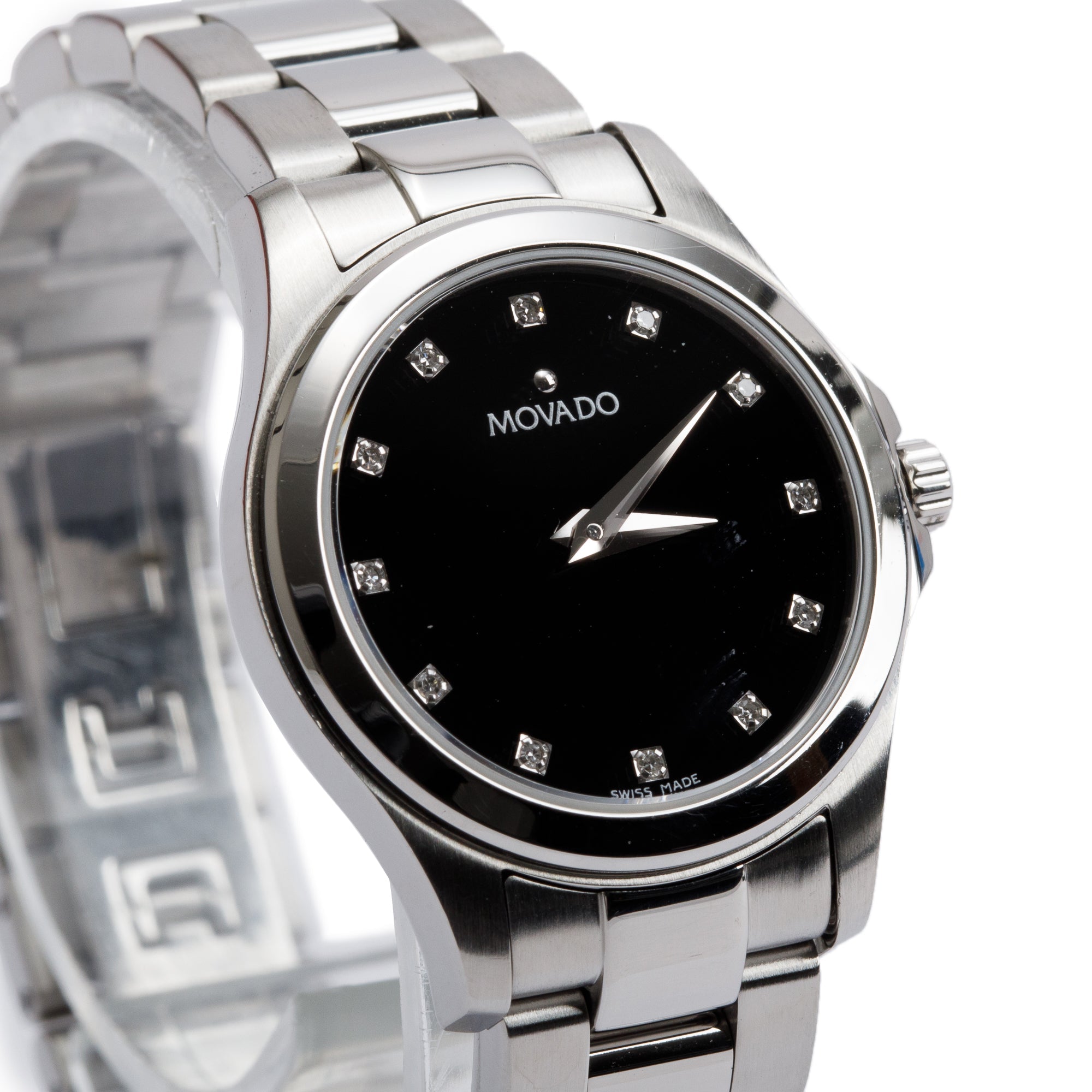 Movado Stainless Steel Diamond Dial Masino 26 MM Quartz Watch