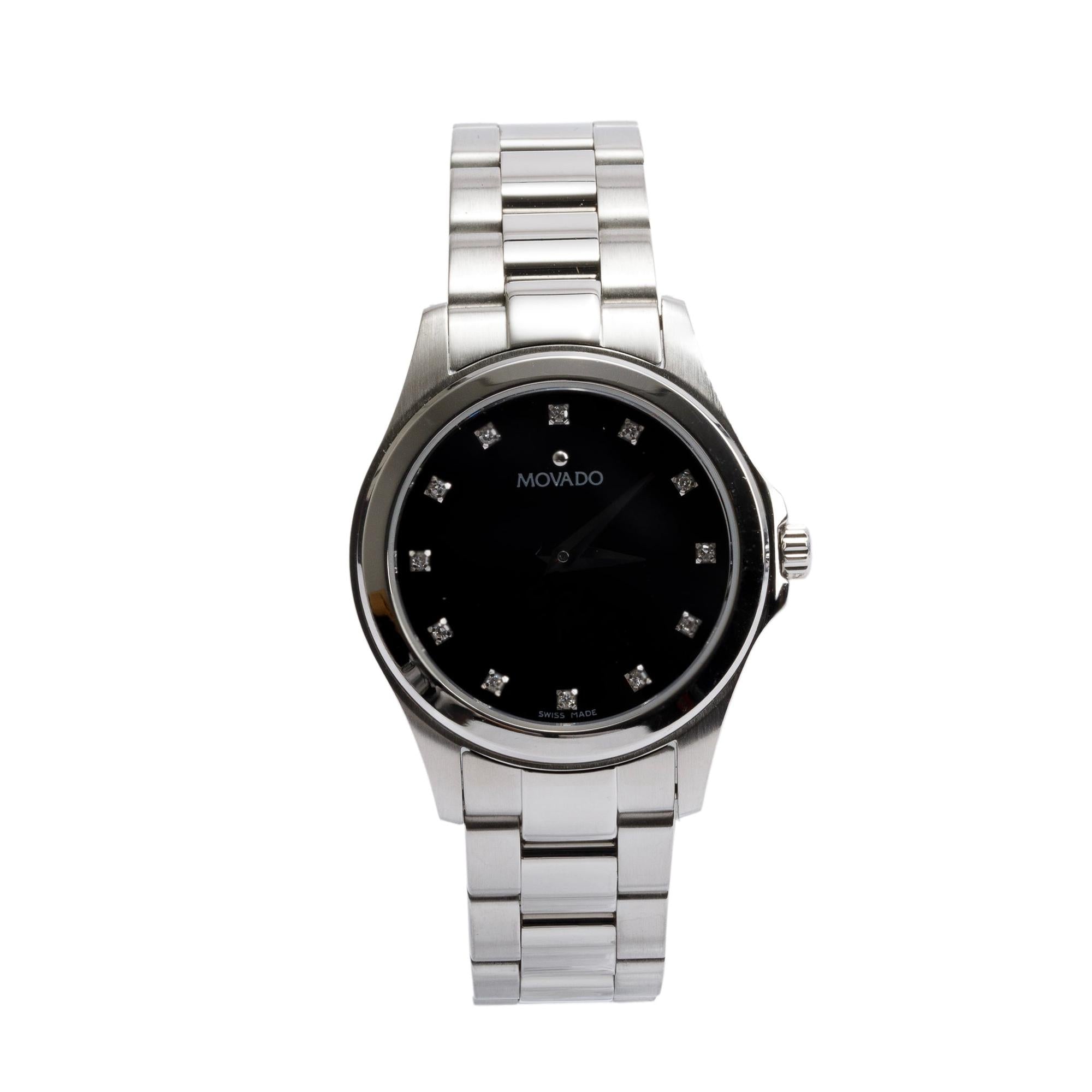 Movado Stainless Steel Diamond Dial Masino 26 MM Quartz Watch
