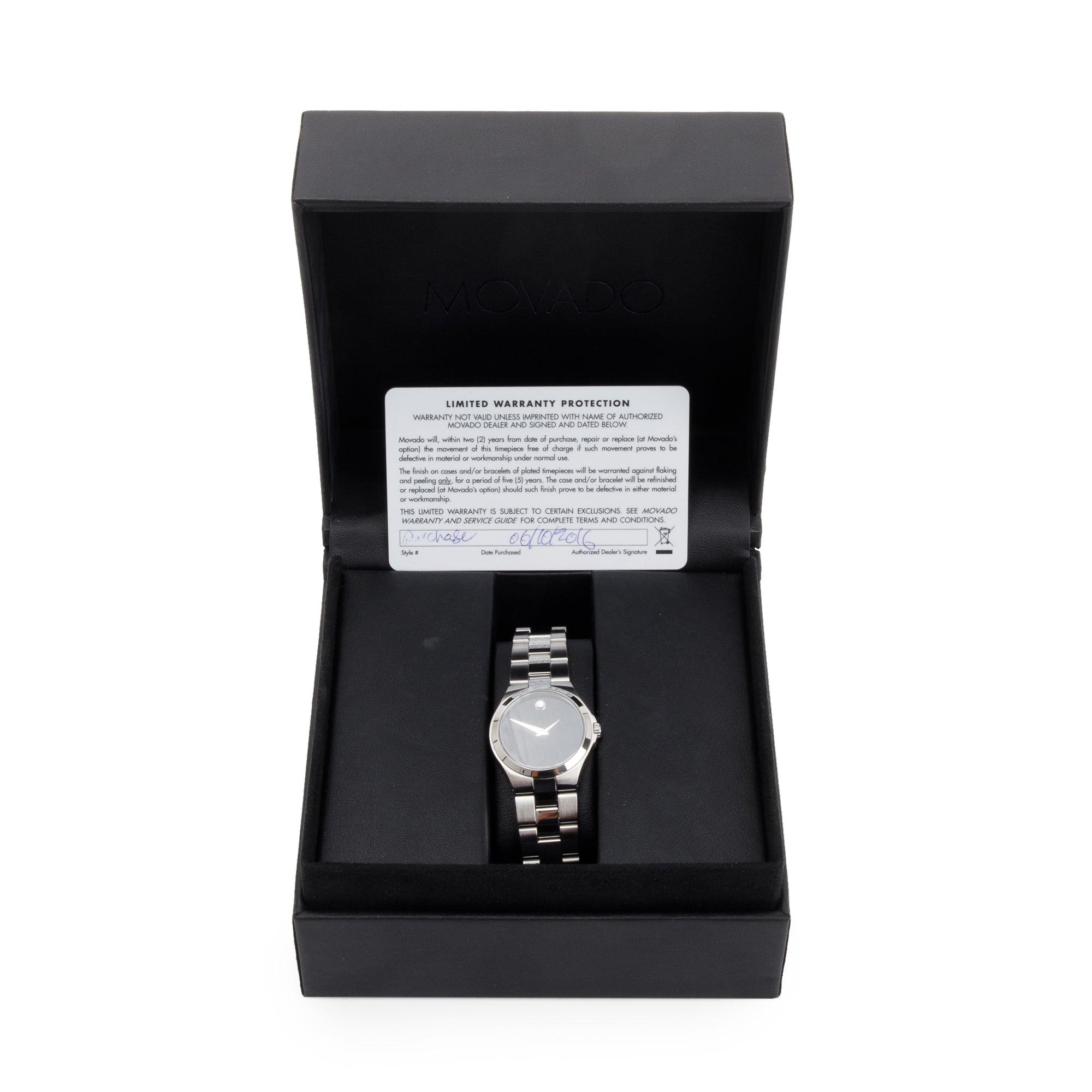 Movado Stainless Steel Portfolio 28 MM Watch w/ Box & Papers