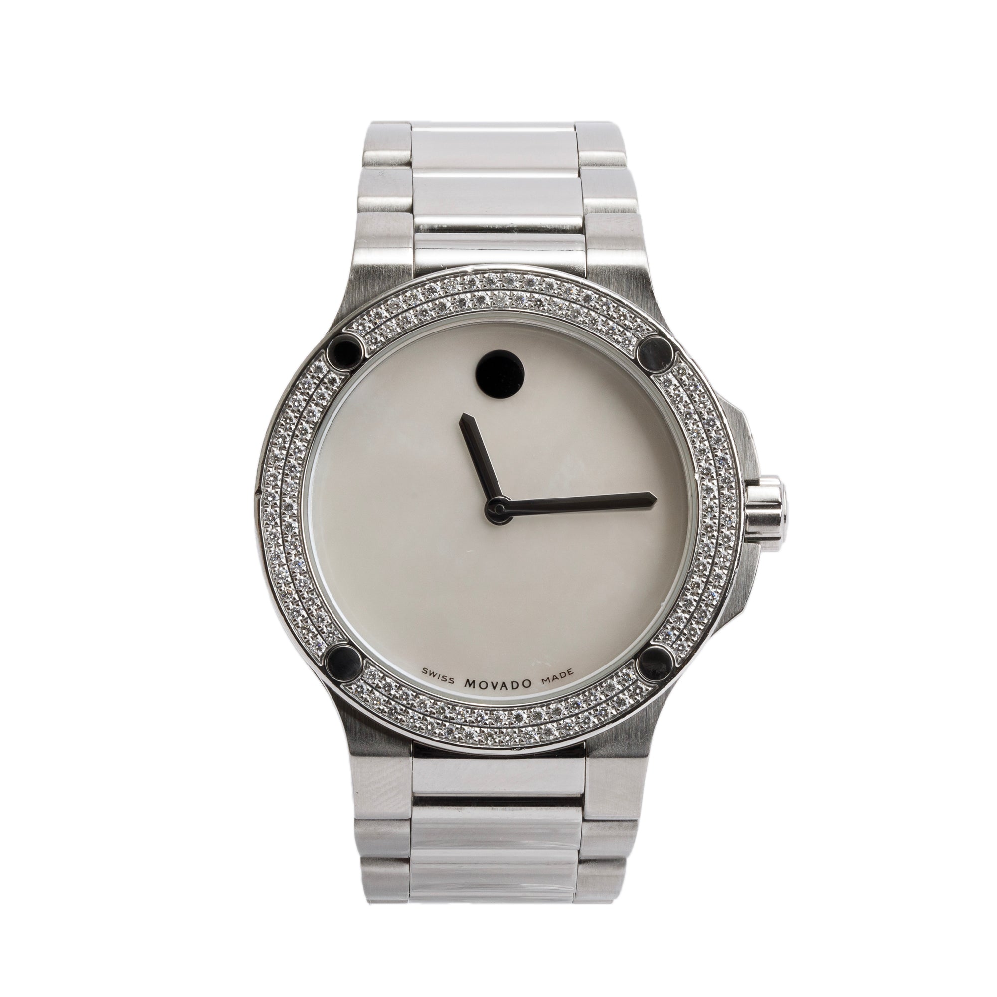 Movado Stainless Steel SE Extreme Diamond Bezel Mother of Pearl Dial 34 MM Quartz Watch