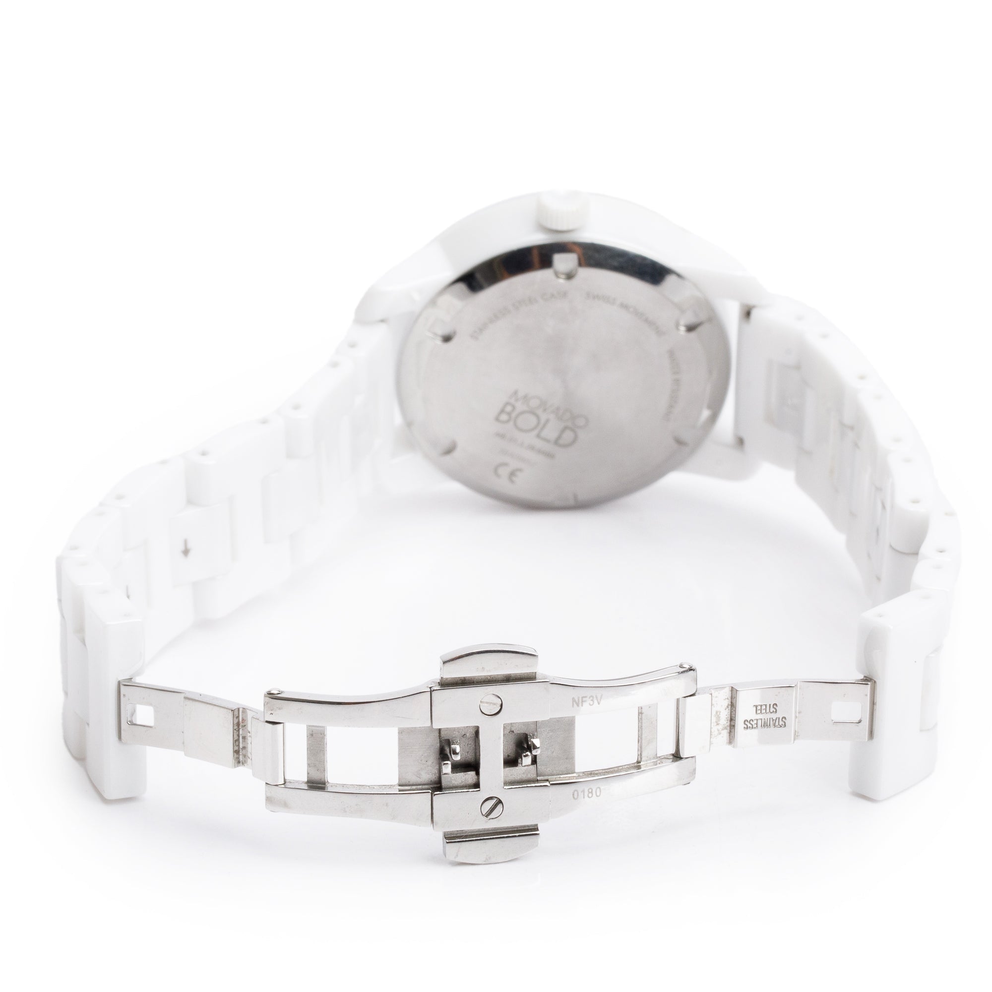 Movado Stainless Steel & White Ceramic Bold 36 MM Quartz Watch