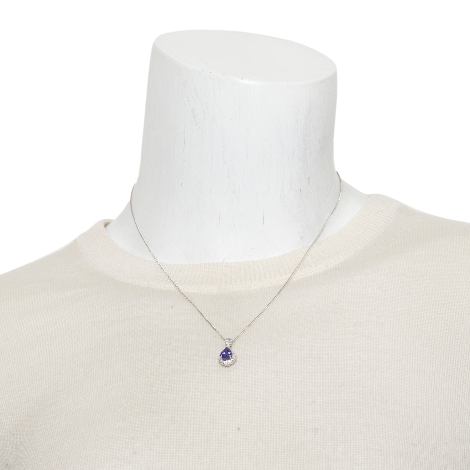 14k White Gold Tanzanite & Diamond Pendant Necklace