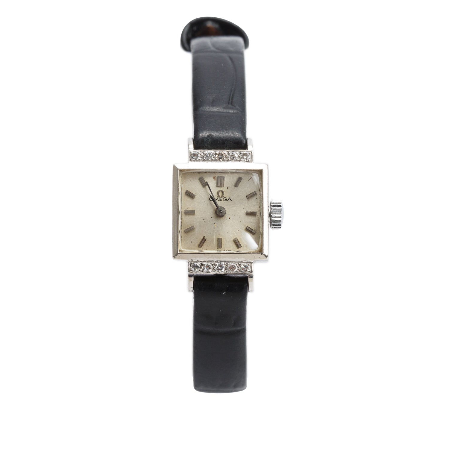 Omega Vintage 18k White Gold Diamond Bezel 14 MM Manual Watch