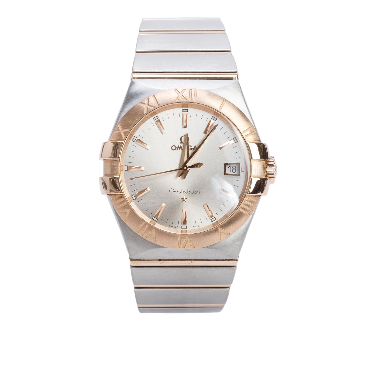 Omega Stainless Steel & 18k Rose Gold Constellation 35 MM Quartz Watch Silver Dial