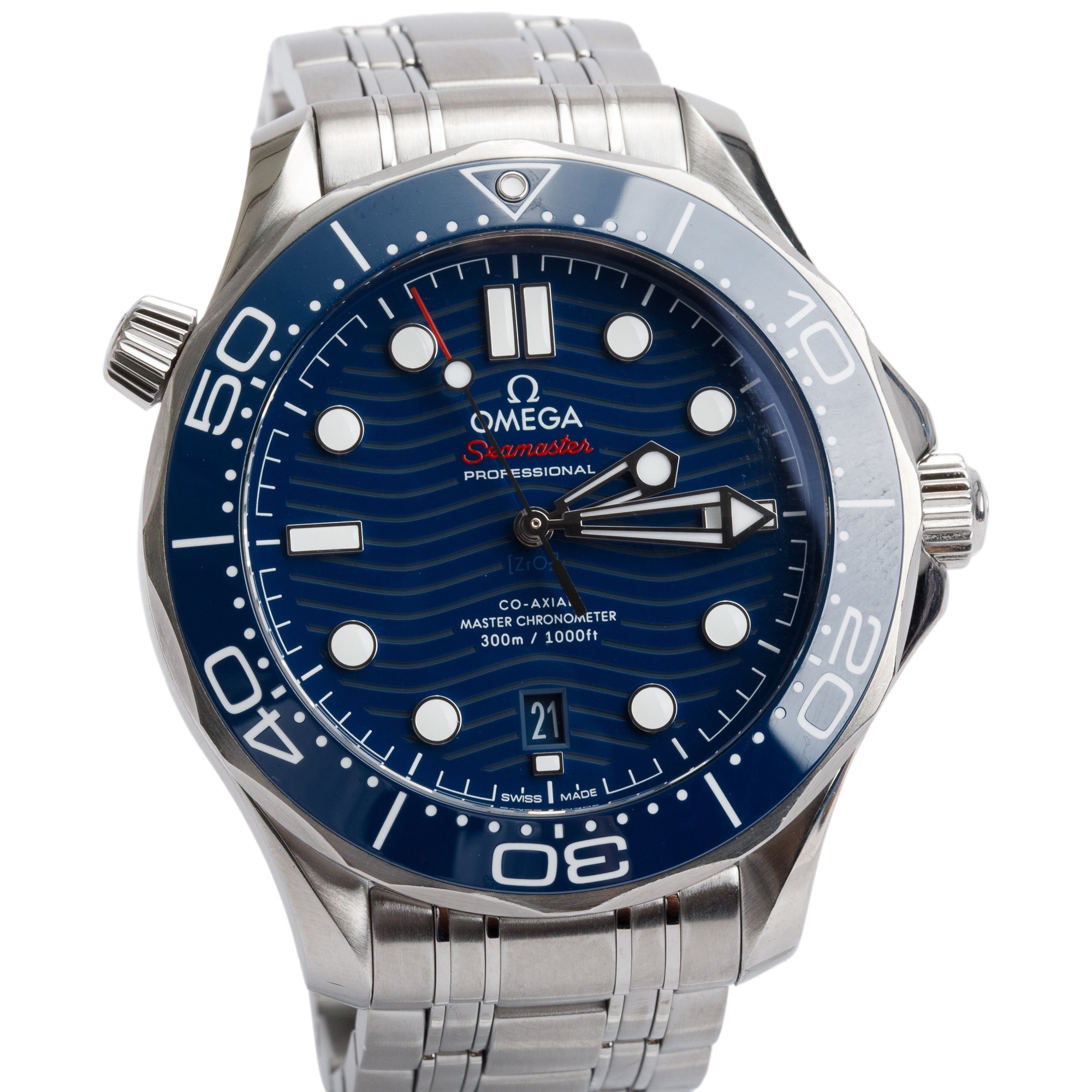 Omega 2021 Stainless Steel Seamaster Diver 300M Co-Axial Master Chronometer 42 MM Automatic Watch w/ Box, Papers & Extra Strap