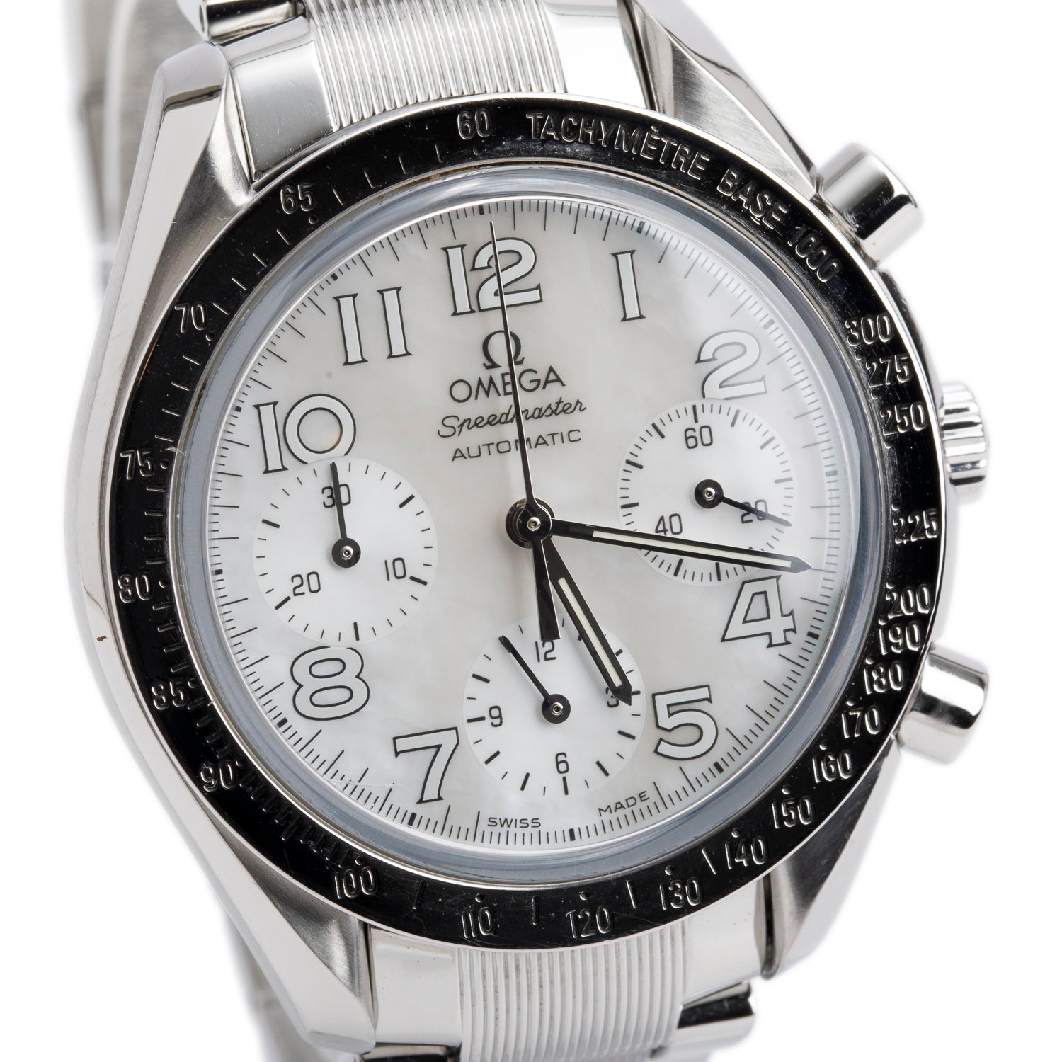 Omega Stainless Steel Speedmaster Reduced 39 MM Automatic Chronograph Watch Mother of Pearl Dial