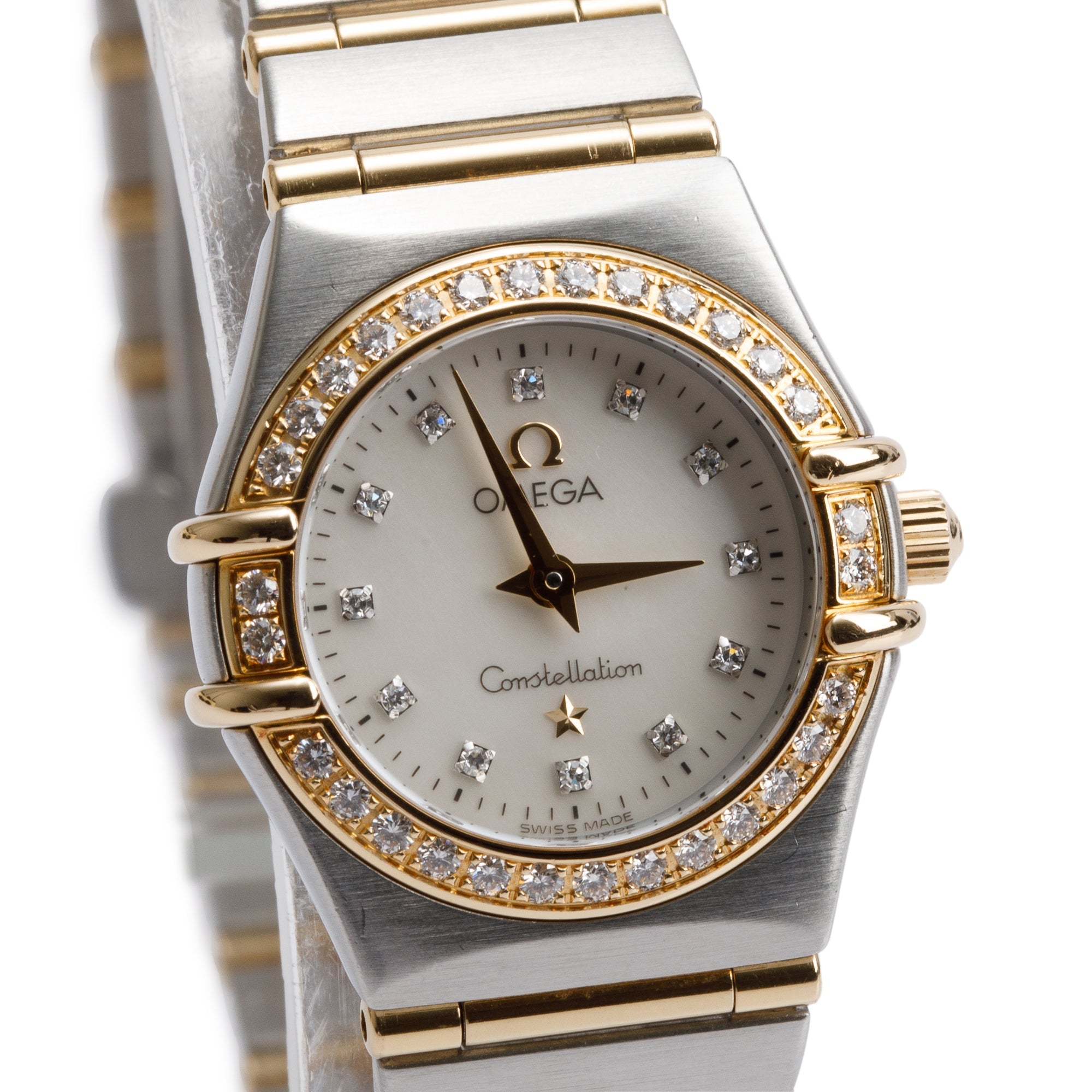 Omega Stainless Steel & 18k Yellow Gold Constellation 22.5 MM Diamond Bezel & Dial Watch w/ Box & Papers