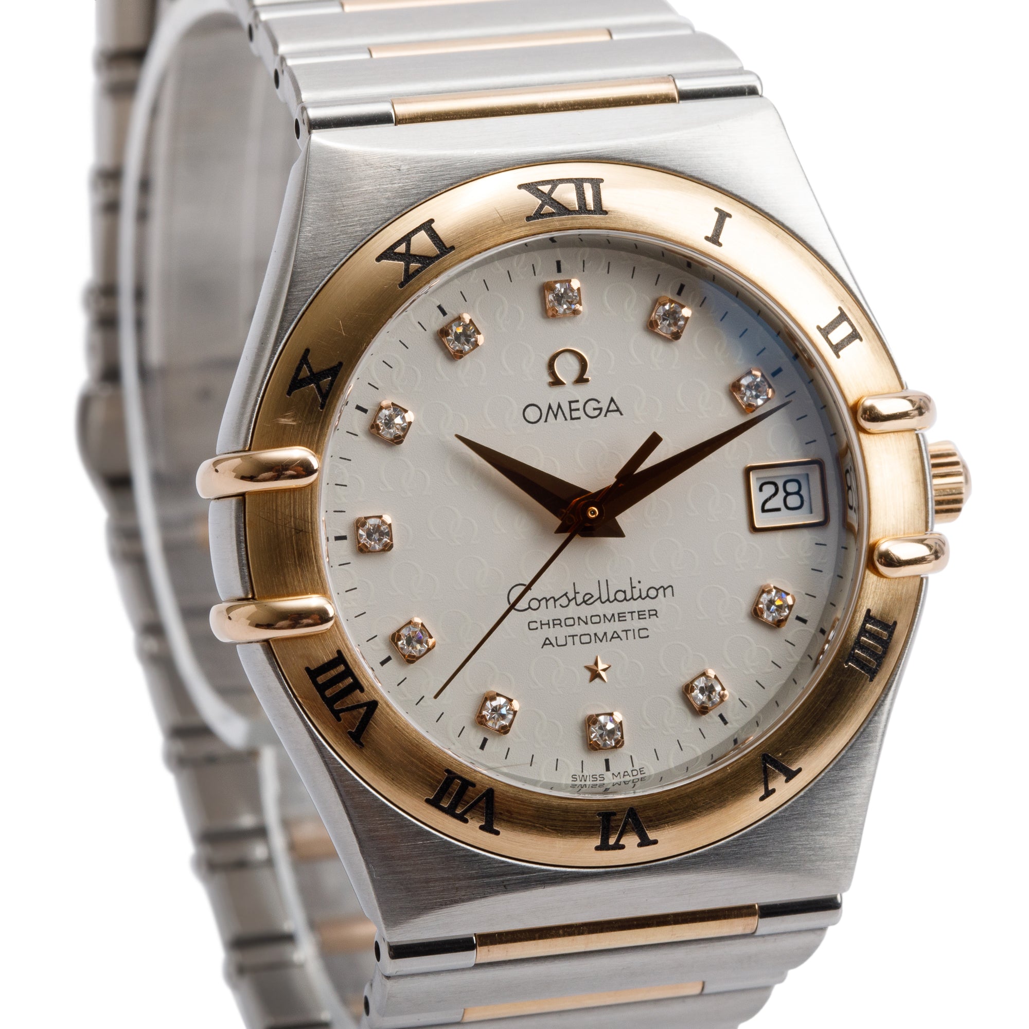 Omega Stainless Steel & 18k Yellow Gold Constellation 35.5 MM Diamond Dial Automatic Watch w/ Box & Papers