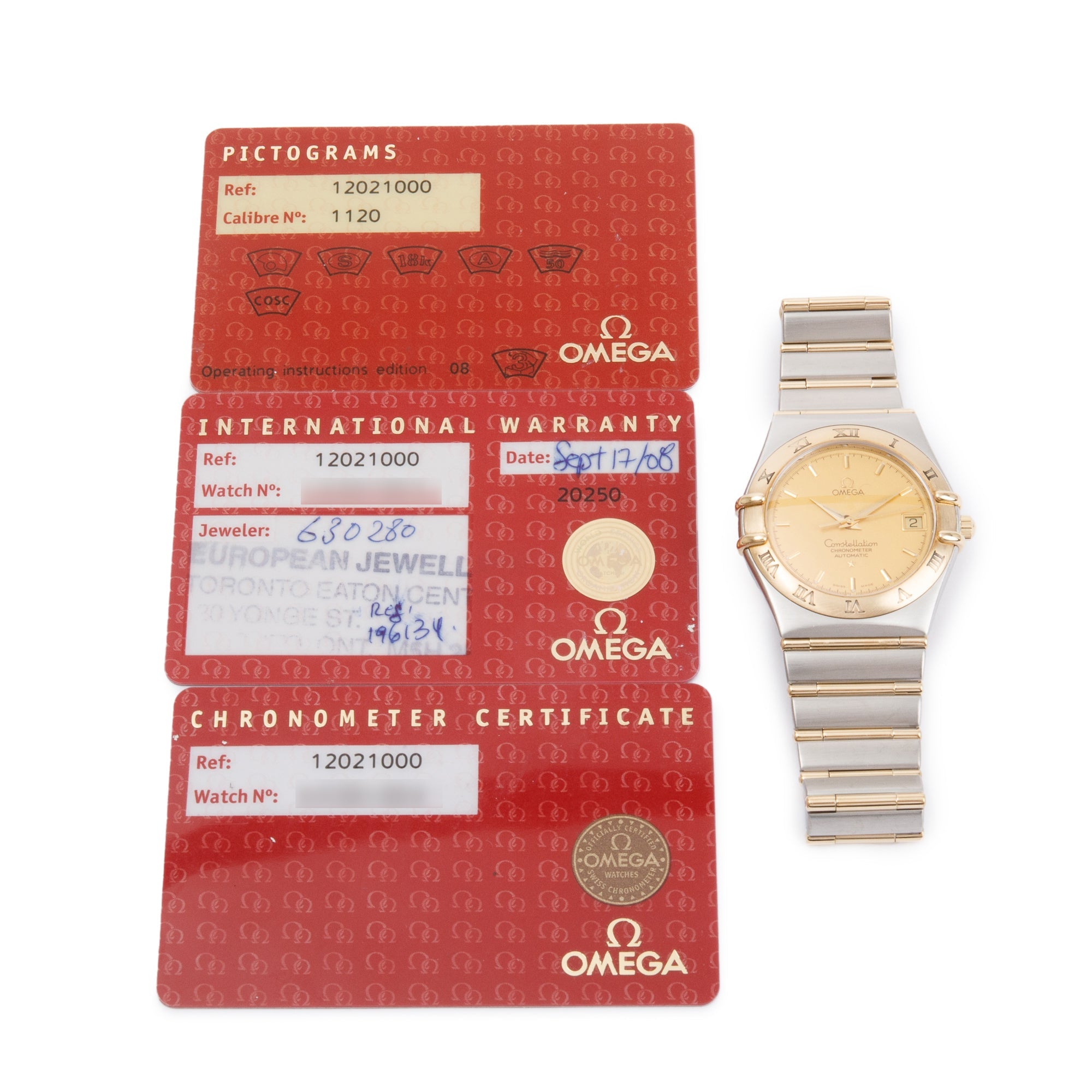 Omega Stainless Steel & 18k Yellow Gold Constellation Chronometer 35 MM Automatic Watch w/ Cards