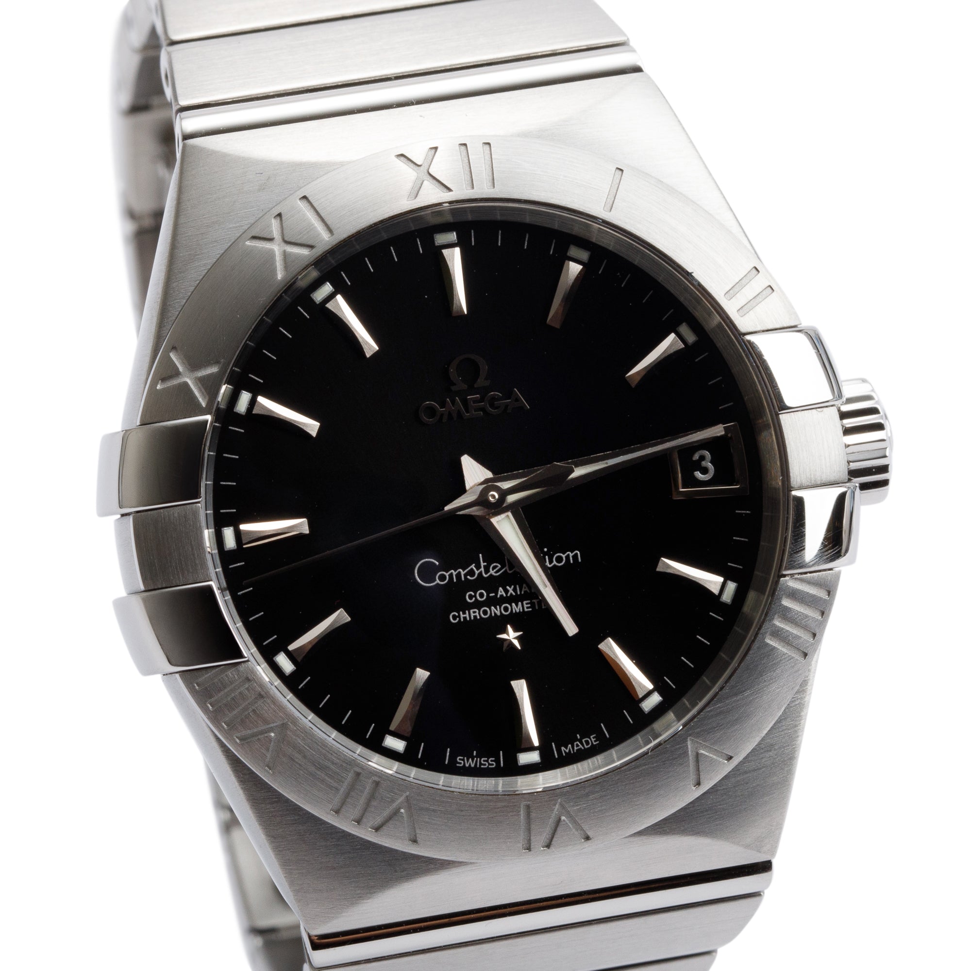 Omega Stainless Steel Constellation Black Dial 38 MM Co-Axial Chronometer Automatic Watch w/ Box & Papers
