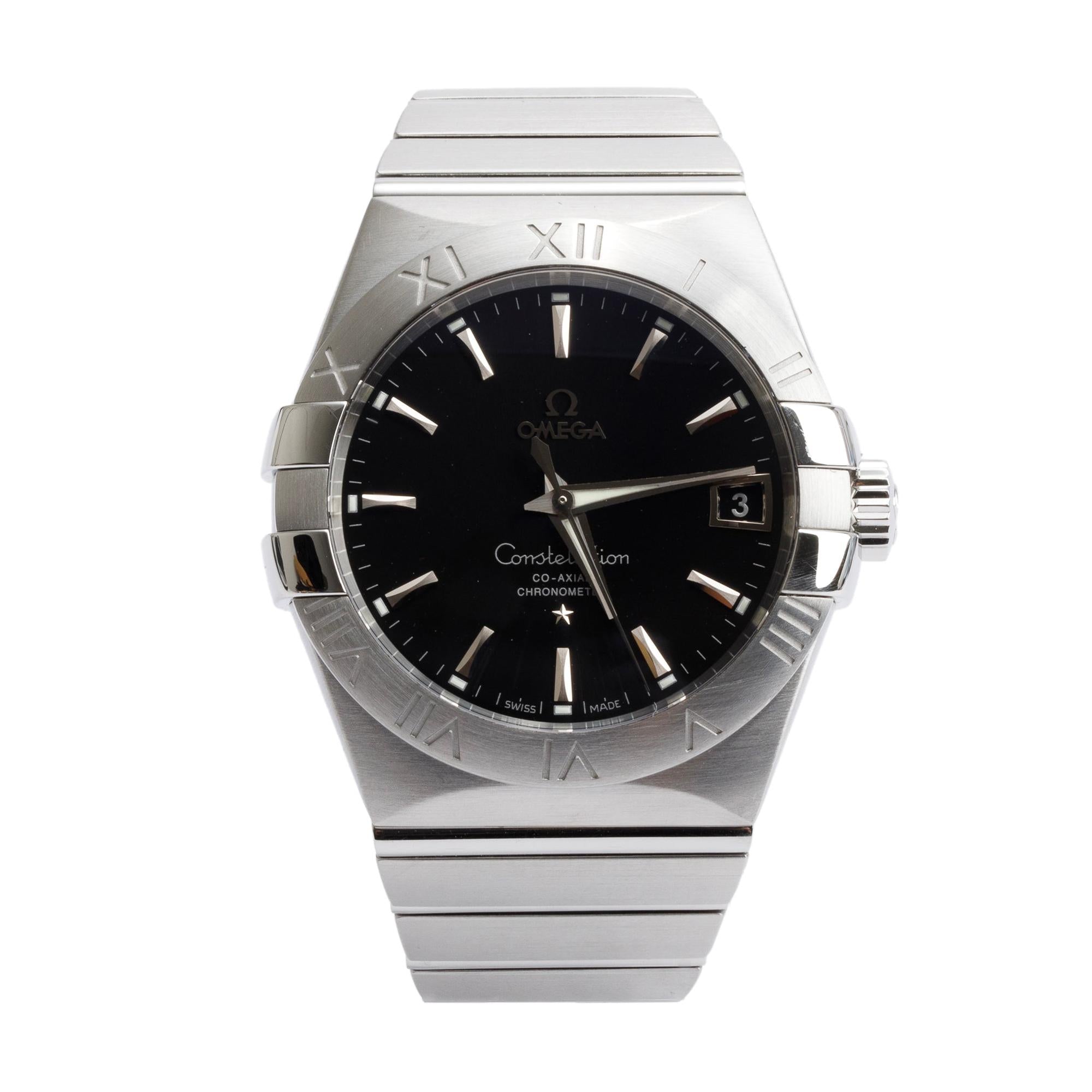 Omega Stainless Steel Constellation Black Dial 38 MM Co-Axial Chronometer Automatic Watch w/ Box & Papers