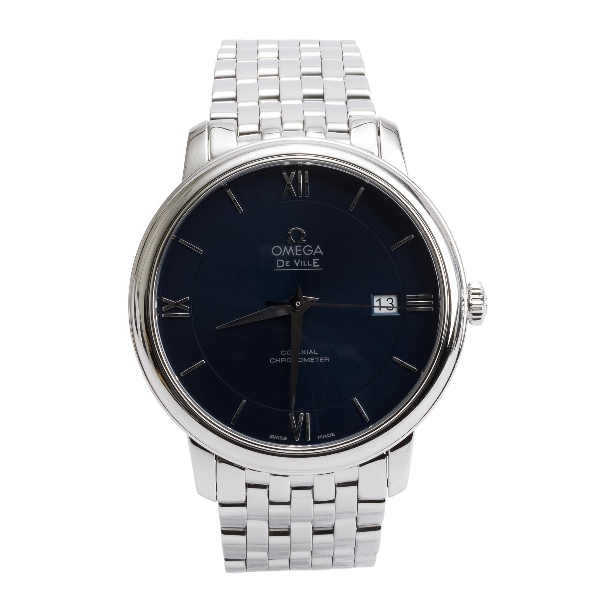 Omega Stainless Steel De Ville Prestige Blue Dial 39.5 MM Co-Axial Chronometer Automatic Watch w/ Box & Papers