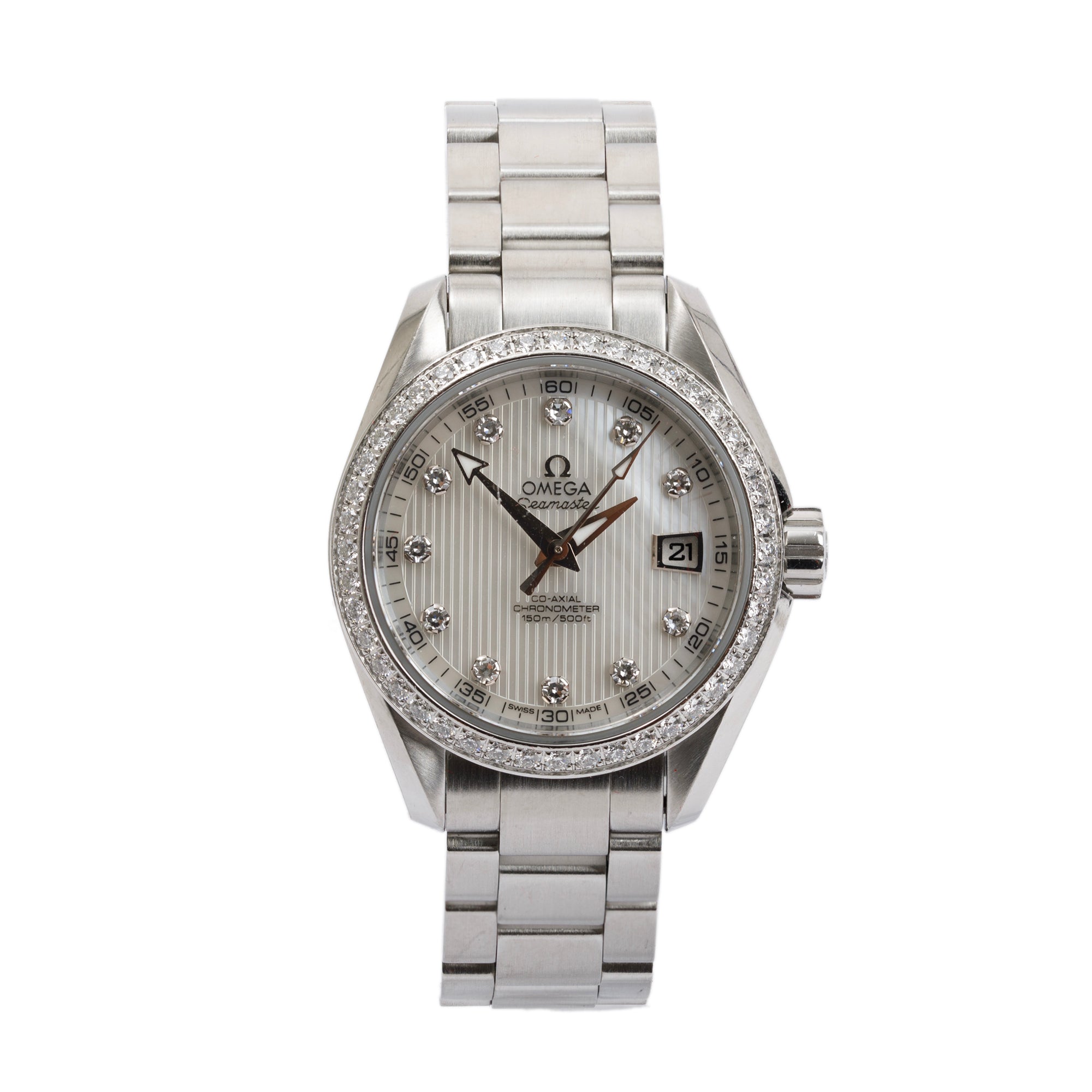 Omega Stainless Steel Seamaster Aqua Terra 150M Chronometer Diamond Bezel 30MM Automatic Watch w/ Box & Papers