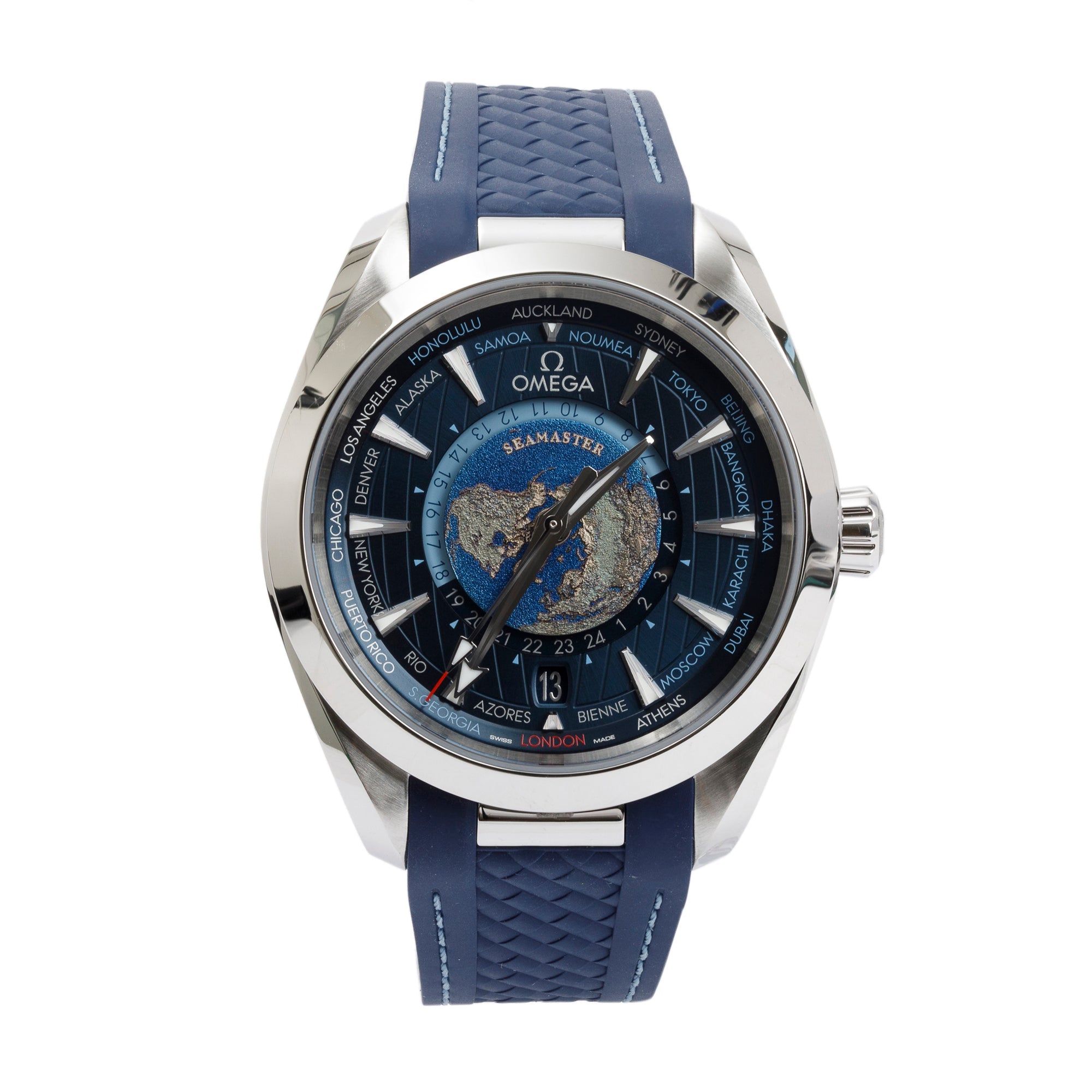 Omega Stainless Steel Seamaster Aqua Terra Co-Axial Worldtimer 43 MM Automatic Watch w/ Box & Papers