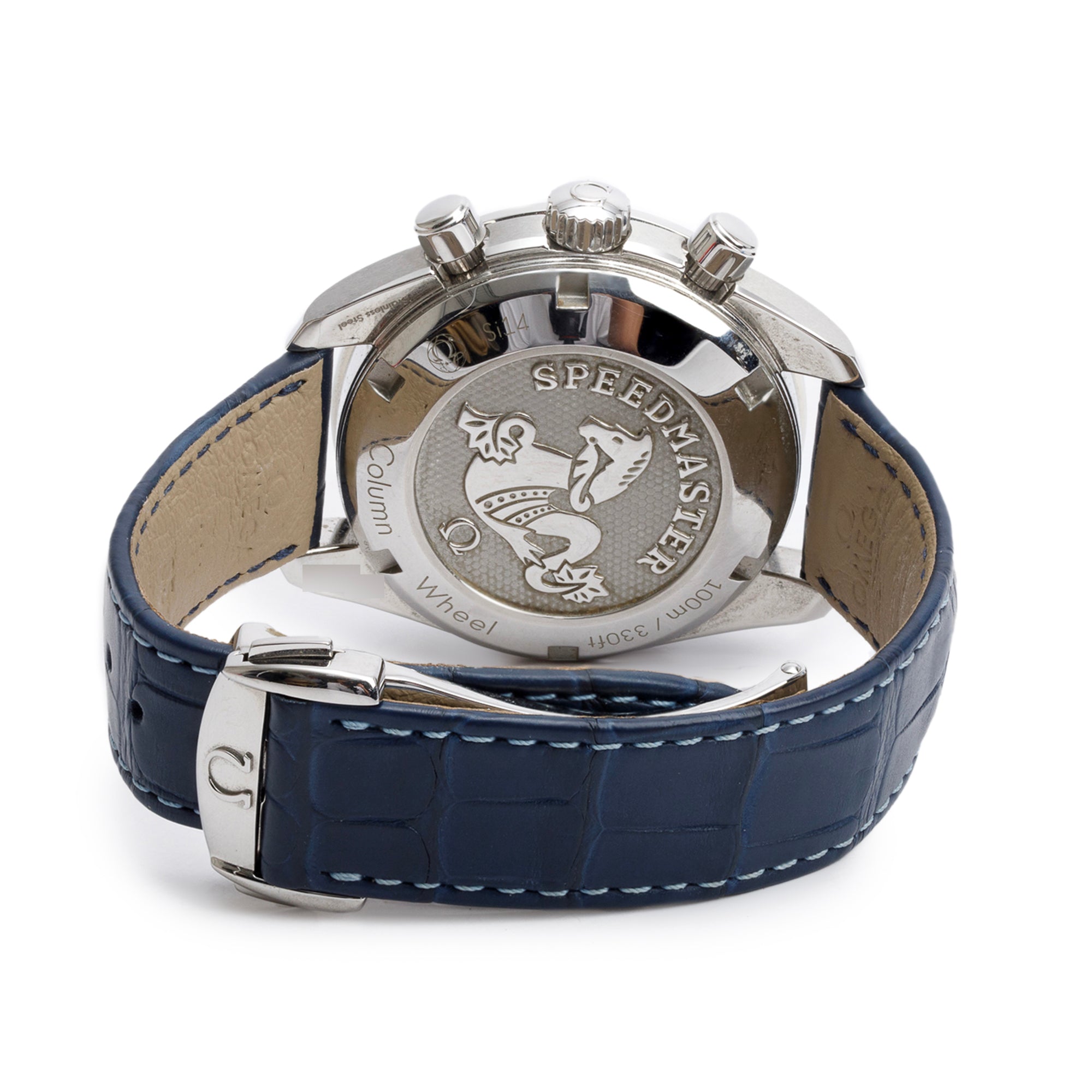 Omega Stainless Steel Speedmaster 38 MM Co-Axial Chronometer Chronograph Automatic Watch w/ Pouch, Papers & Extra Strap