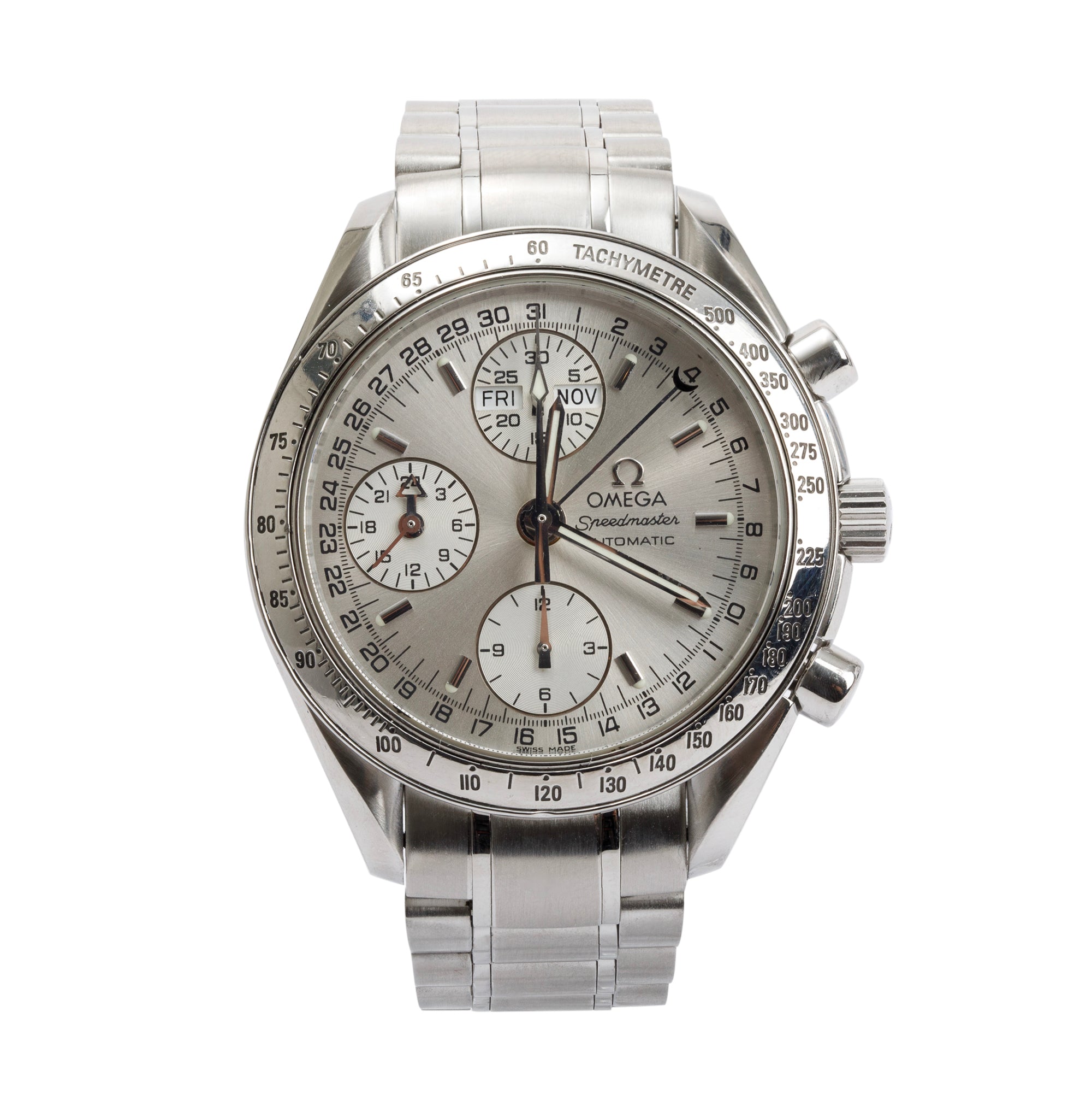 Omega Stainless Steel Speedmaster Day-Date 39 MM Automatic Chronograph Watch