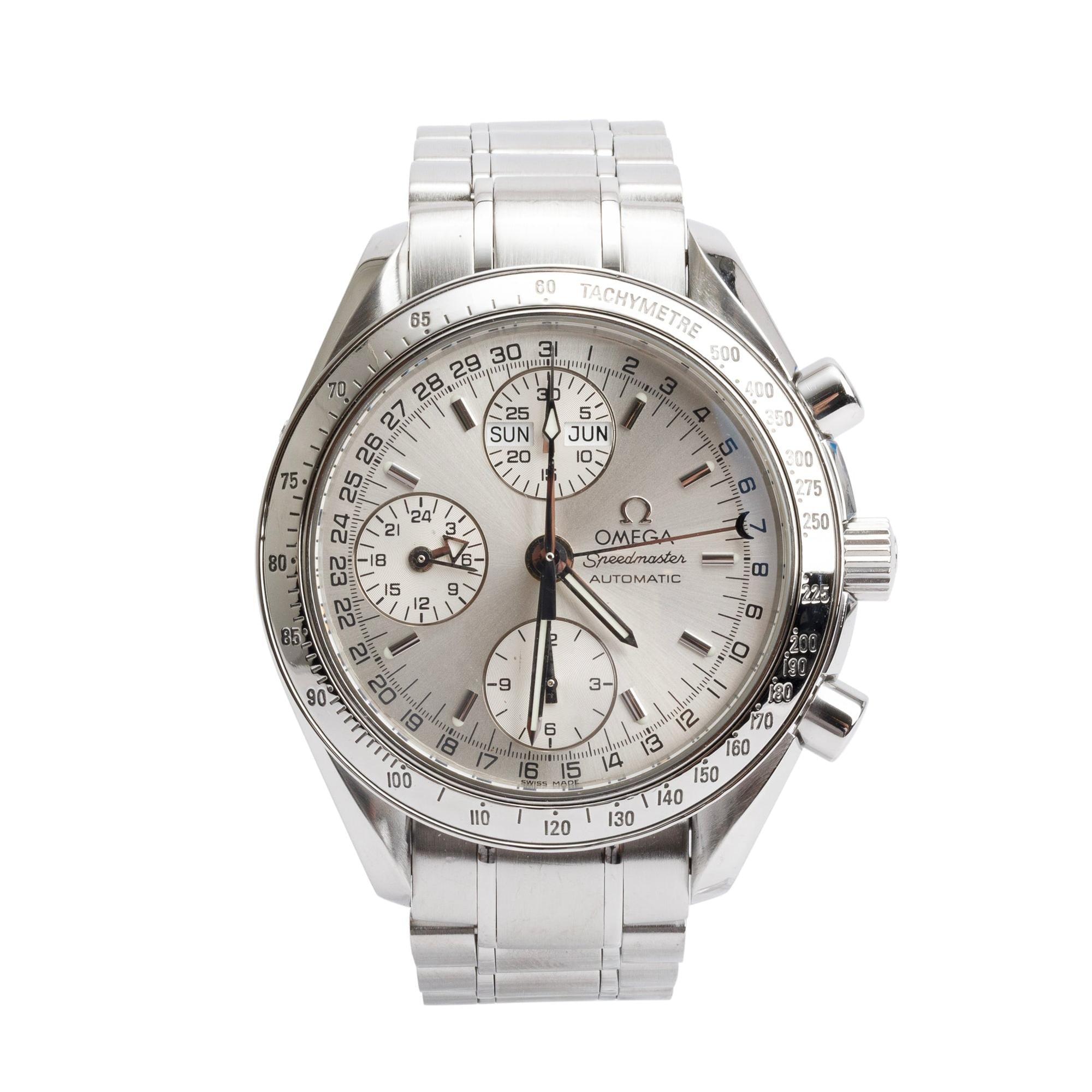 Omega Stainless Steel Speedmaster Day Date 39 MM Chronograph Automatic Watch