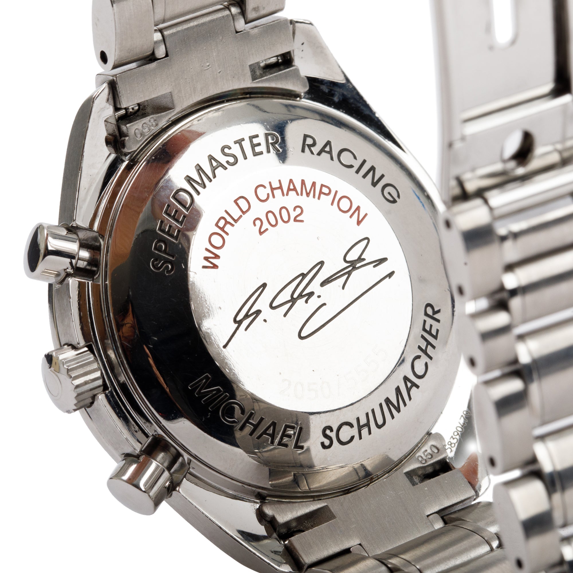 Omega Stainless Steel Speedmaster Day Date Schumacher Carbon Fibre Dial 39MM Automatic Chronograph Watch w/ Box & Papers